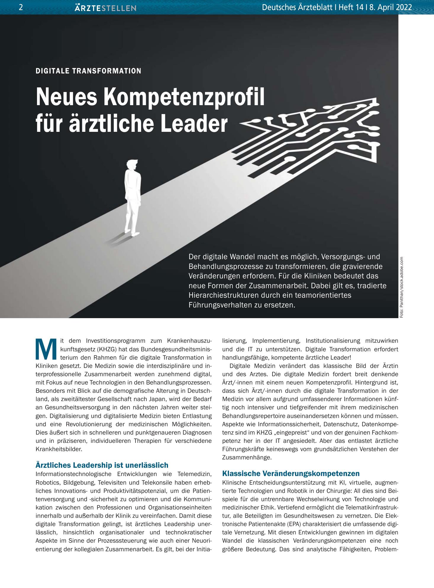 Vorschauseite 1: Digitale Transformation: Neues Kompetenzprofil für ärztliche Leader – Deutsches Ärzteblatt