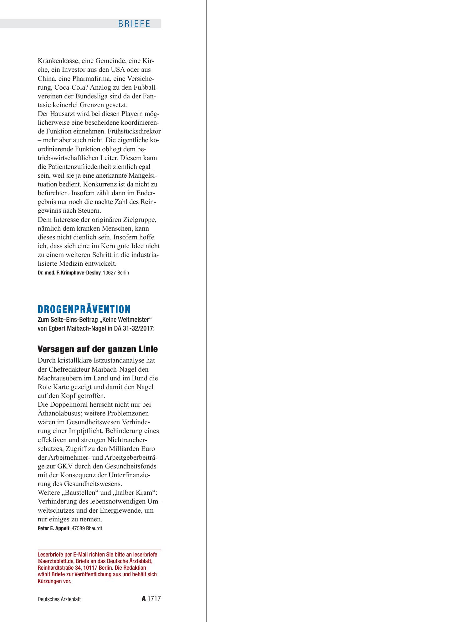 Vorschauseite 1: Drogenprävention: Versagen auf der ganzen Linie – Deutsches Ärzteblatt
