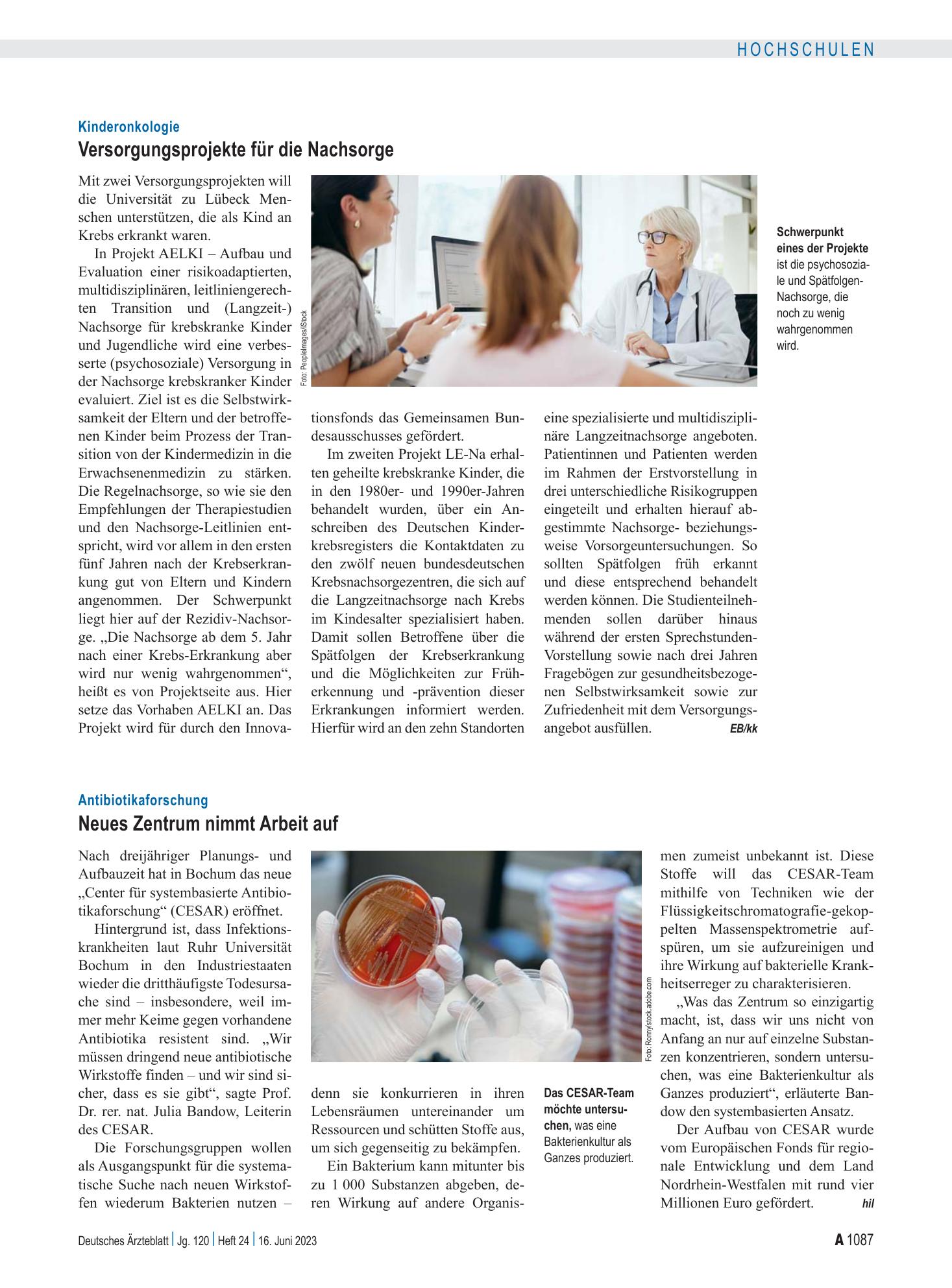 Vorschauseite 1: Antibiotikaforschung: Neues Zentrum nimmt Arbeit auf – Deutsches Ärzteblatt