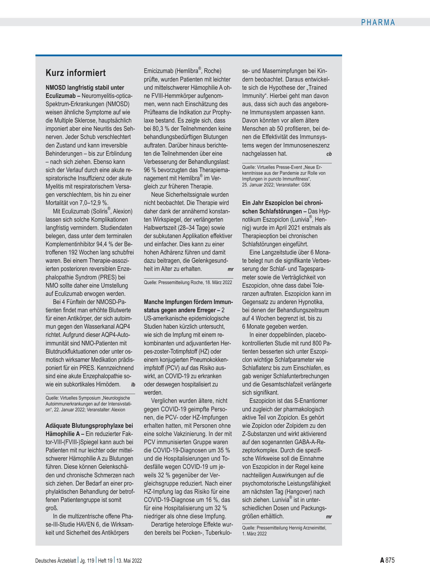 Vorschauseite 1: Kurz informiert – Deutsches Ärzteblatt