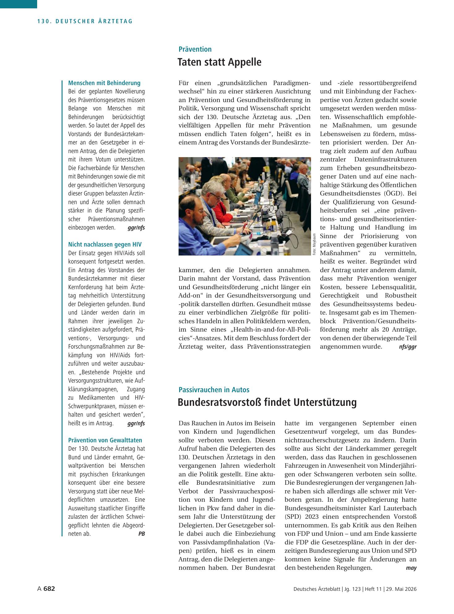 Vorschauseite 1: Prävention: Taten statt Appelle – Deutsches Ärzteblatt