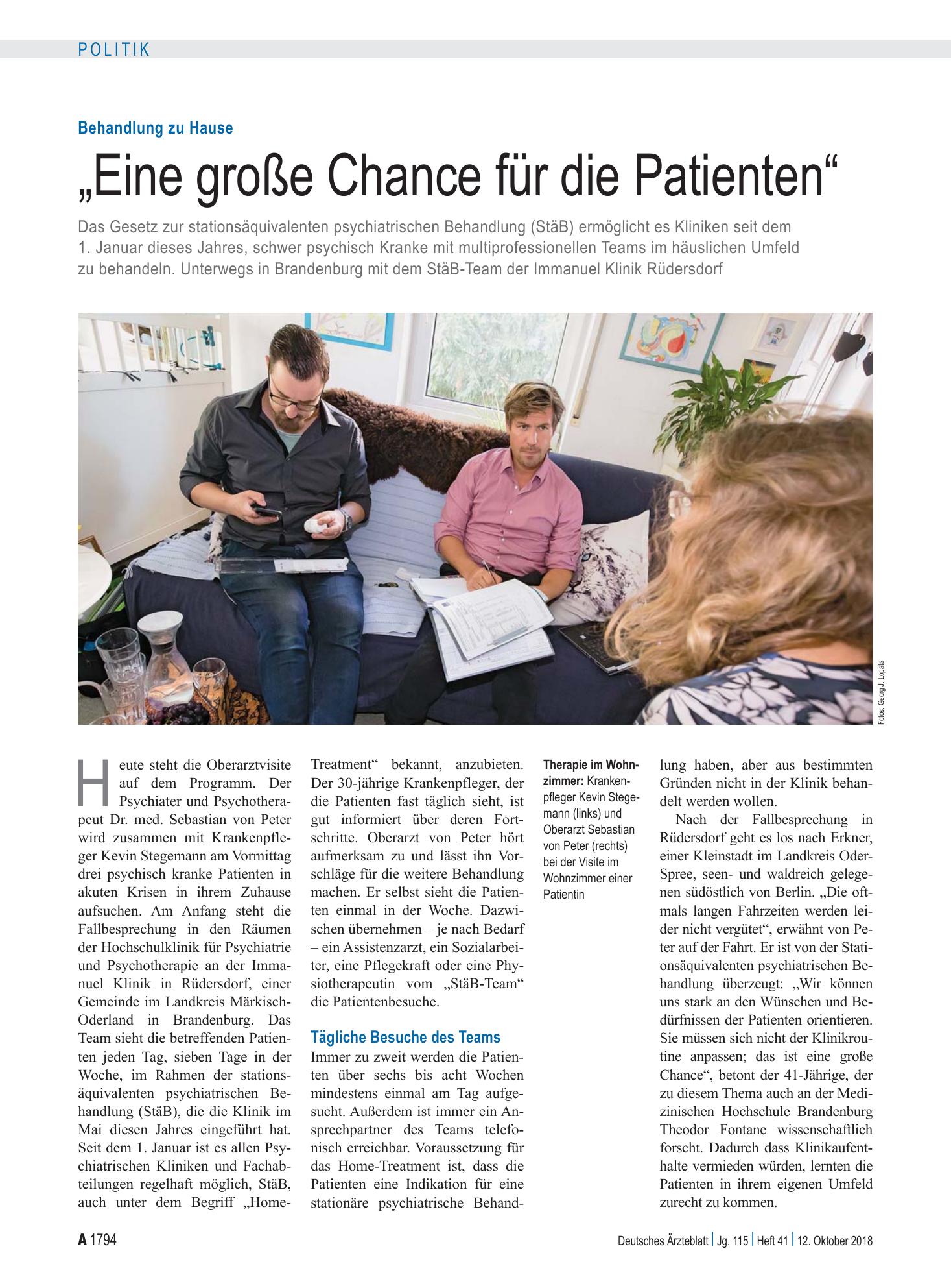 Vorschauseite 1: Behandlung zu Hause: „Eine große Chance für die Patienten“ – Deutsches Ärzteblatt