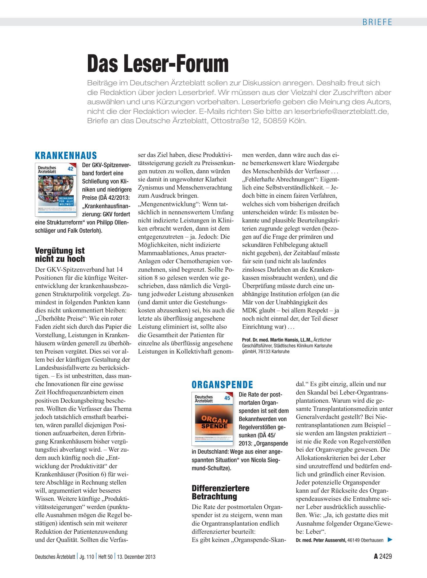 Vorschauseite 1: Krankenhaus: Vergütung ist nicht zu hoch – Deutsches Ärzteblatt