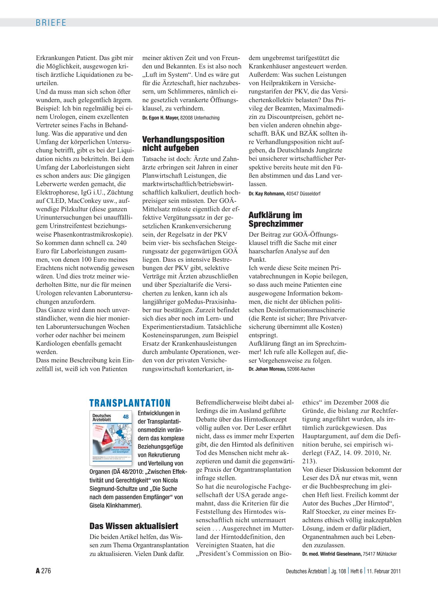 Vorschauseite 1: GOÄ: Verhandlungsposition nicht aufgeben – Deutsches Ärzteblatt