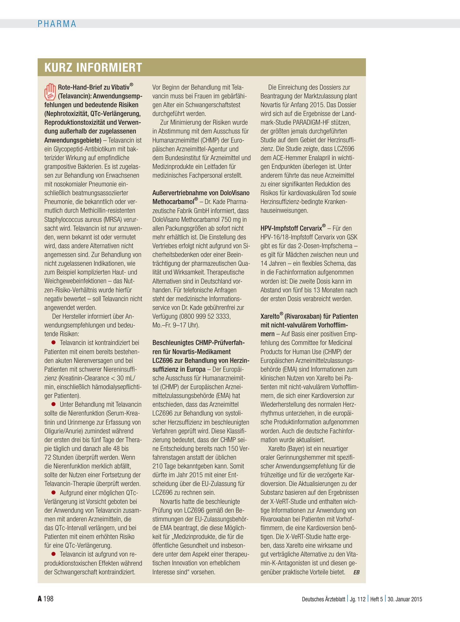 Vorschauseite 1: Kurz informiert – Deutsches Ärzteblatt