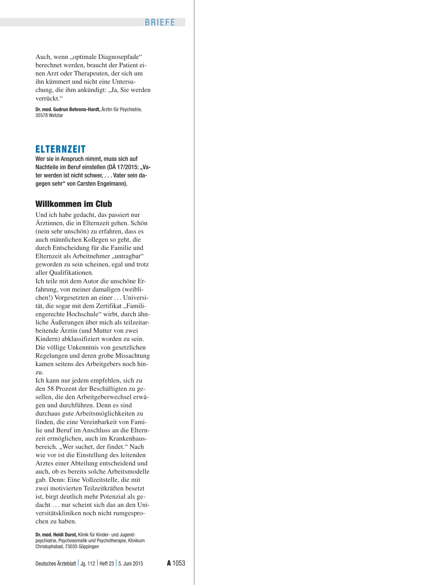 Vorschauseite 1: Elternzeit: Willkommen im Club – Deutsches Ärzteblatt