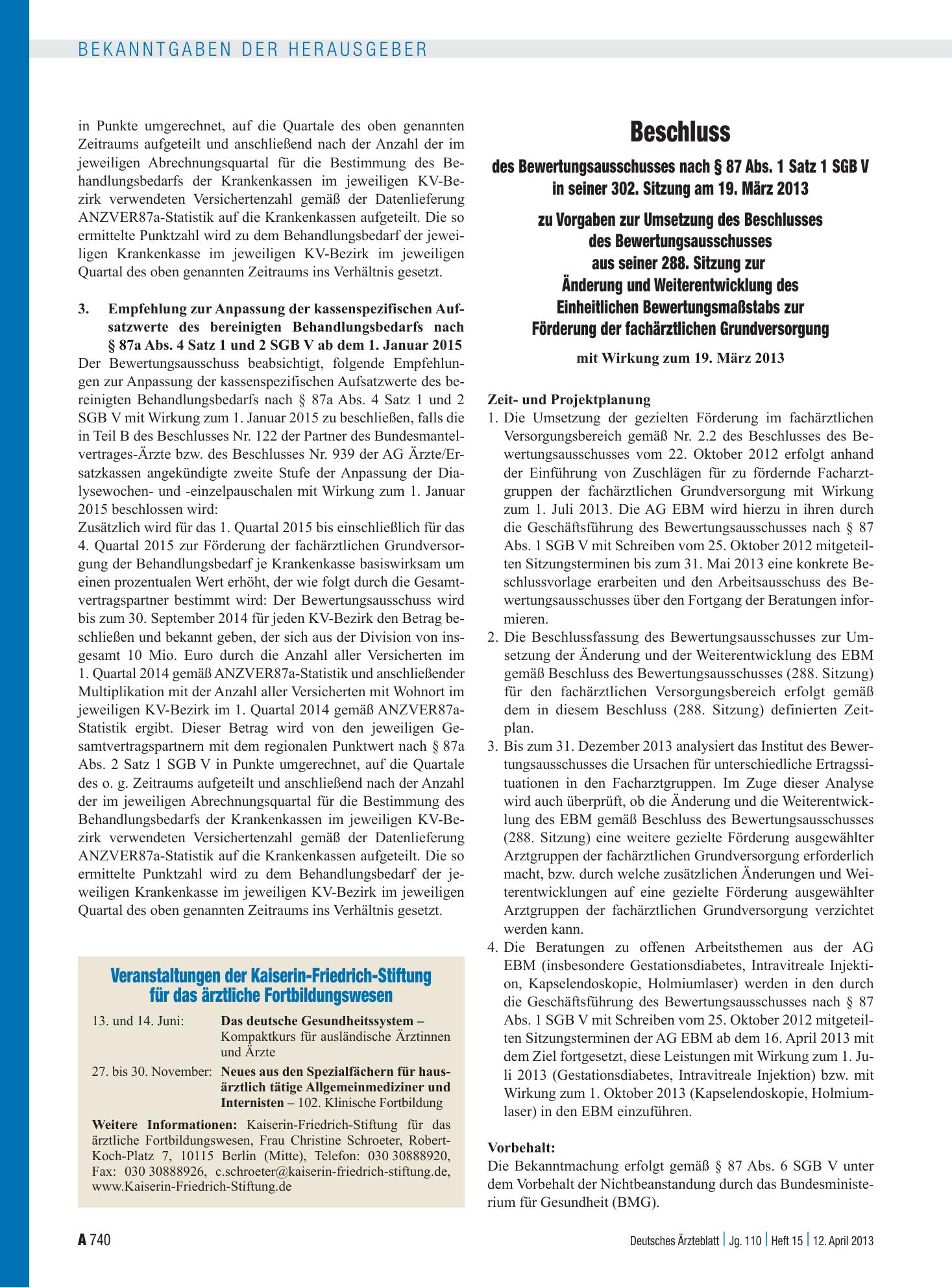 Vorschauseite 1: Veranstaltungen der Kaiserin-Friedrich-Stiftung für das ärztliche Fortbildungswesen – Deutsches Ärzteblatt