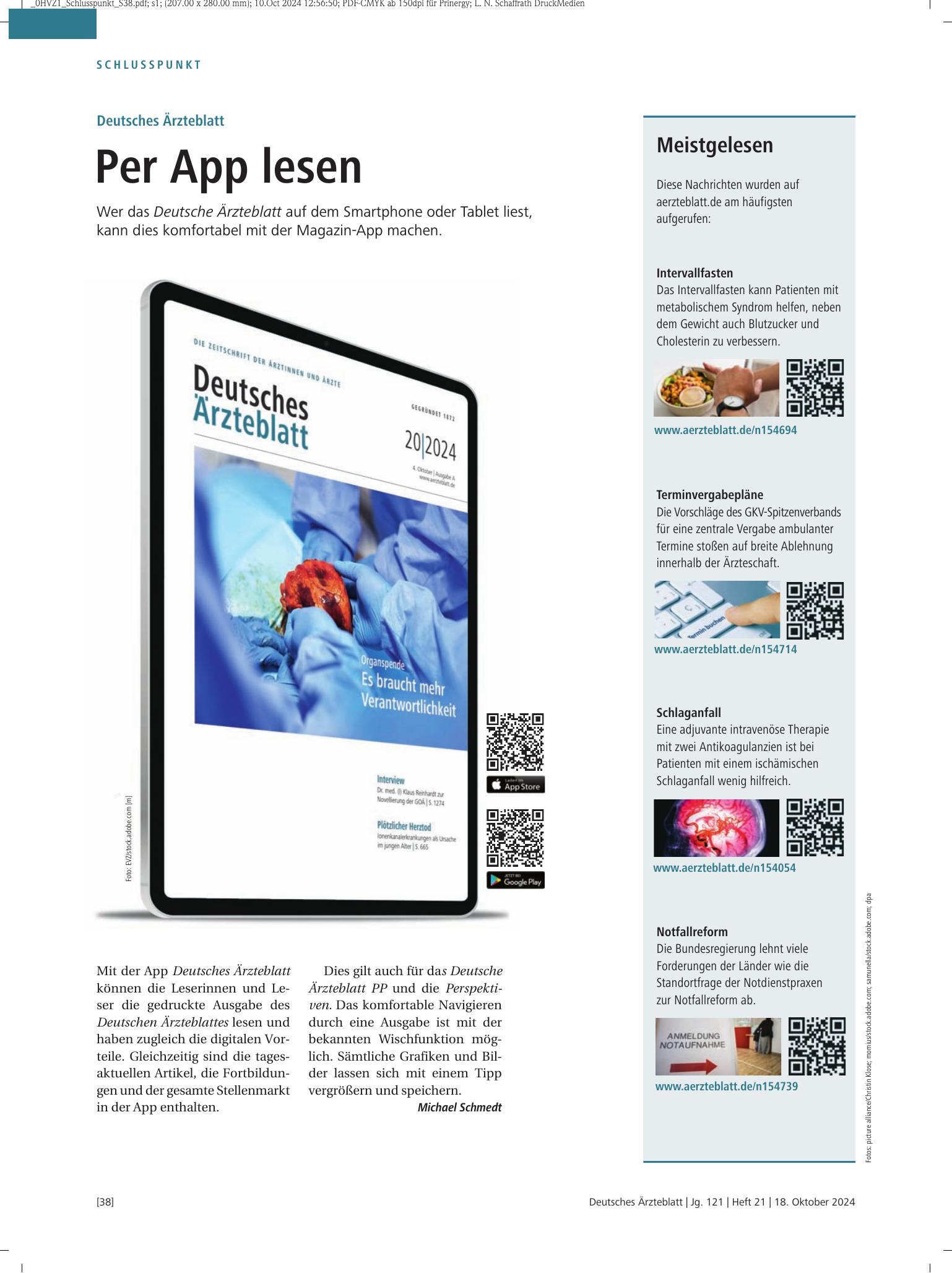 Vorschauseite 1: Meistgelesen – Deutsches Ärzteblatt