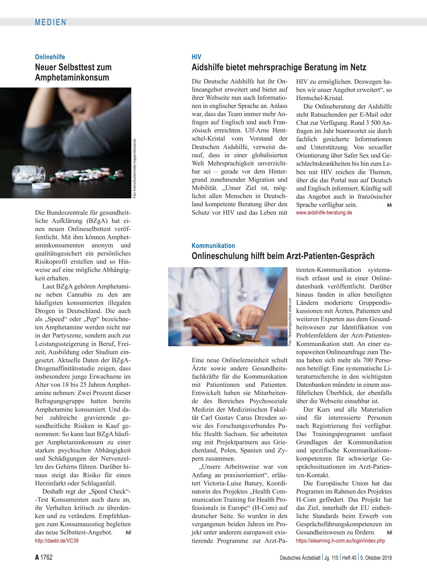 Vorschauseite 1: Kommunikation: Onlineschulung hilft beim Arzt-Patienten-Gespräch – Deutsches Ärzteblatt