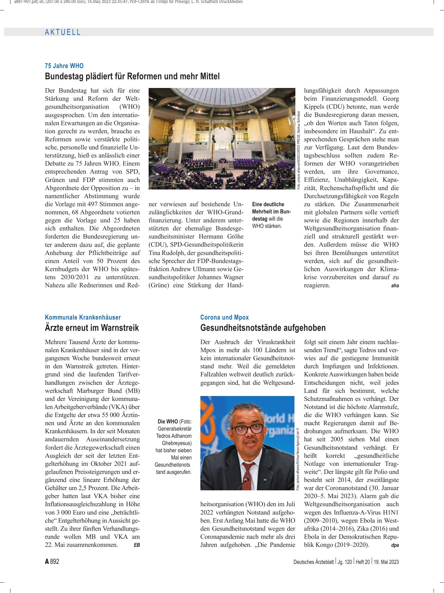 Vorschauseite 1: Kommunale Krankenhäuser: Ärzte erneut im Warnstreik – Deutsches Ärzteblatt