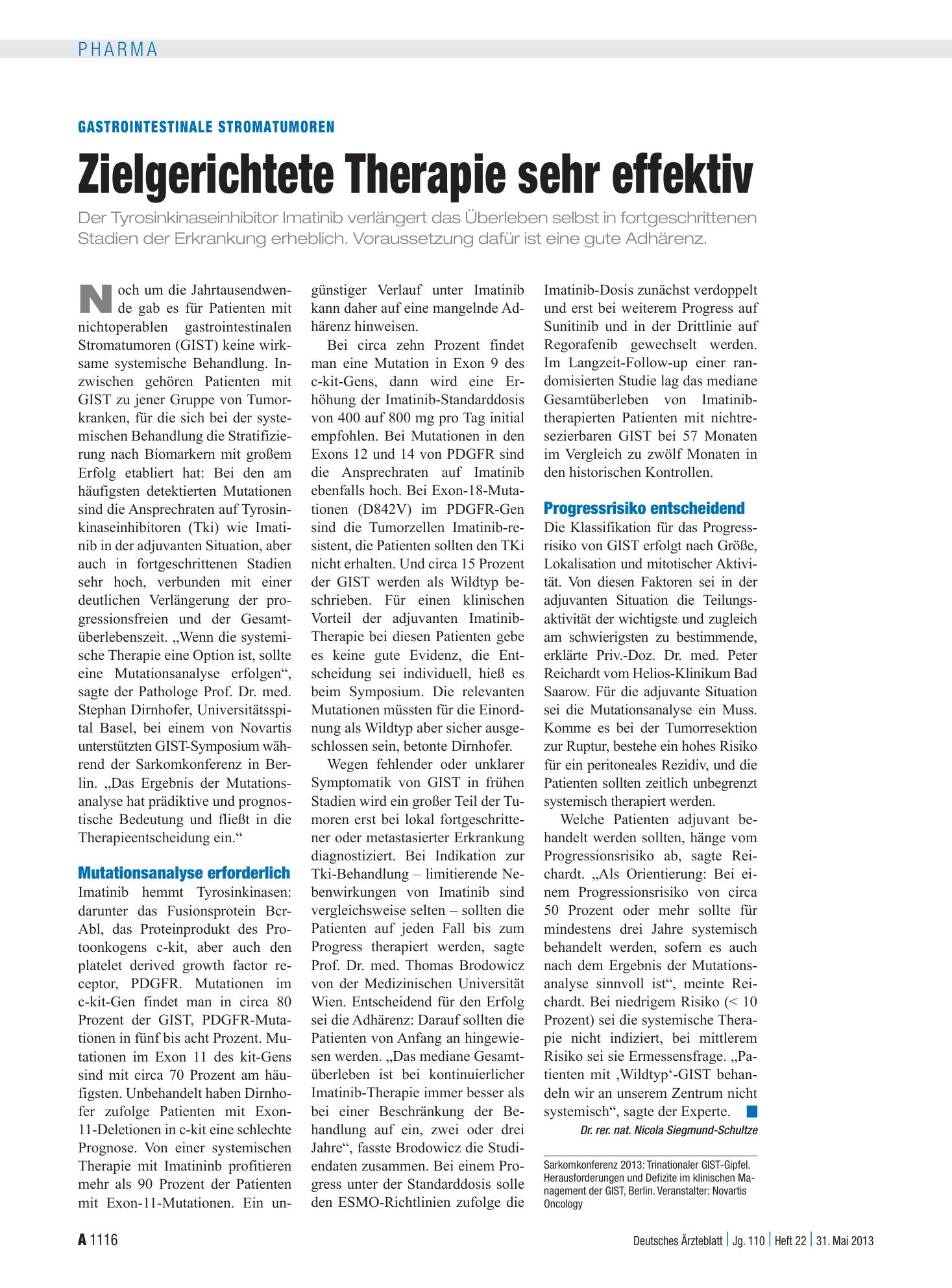 Vorschauseite 1: Gastrointestinale Stromatumoren: Zielgerichtete Therapie sehr effektiv – Deutsches Ärzteblatt