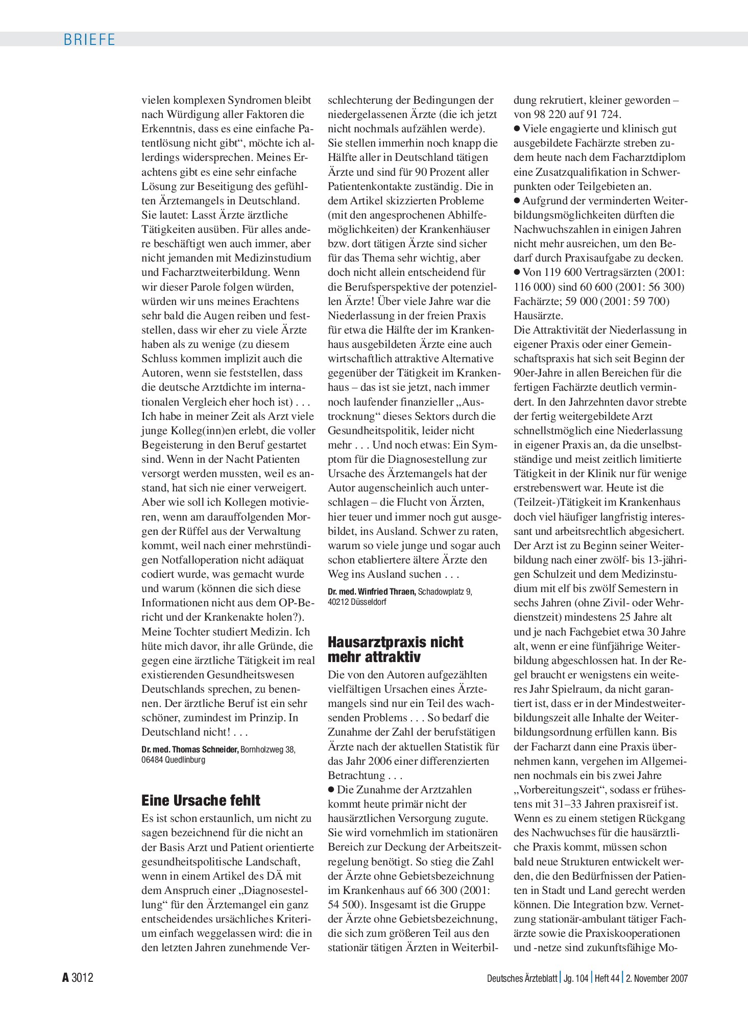 Vorschauseite 1: Ärztemangel: Eine Ursache fehlt – Deutsches Ärzteblatt