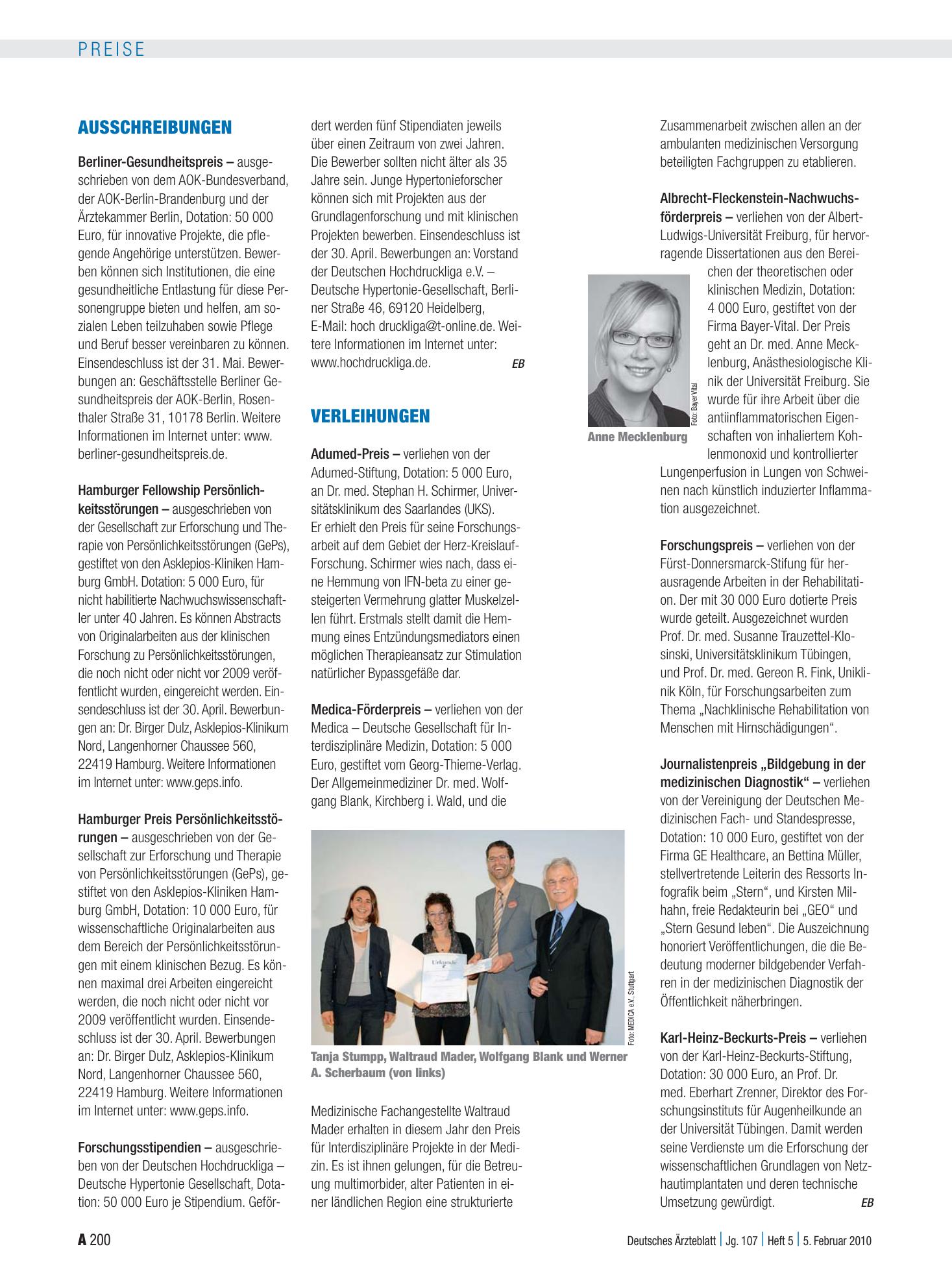 Vorschauseite 1: Ausschreibungen – Deutsches Ärzteblatt
