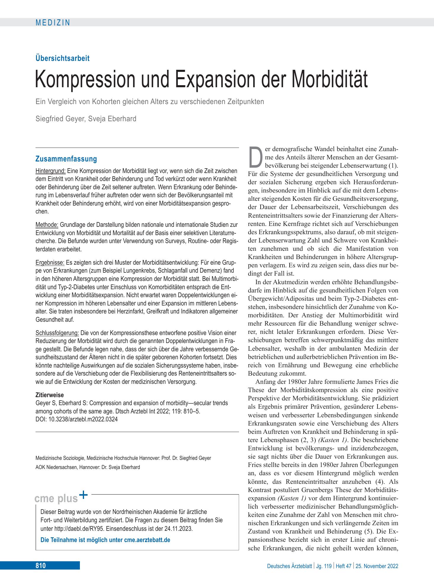 Vorschauseite 1: Kompression und Expansion der Morbidität – Deutsches Ärzteblatt