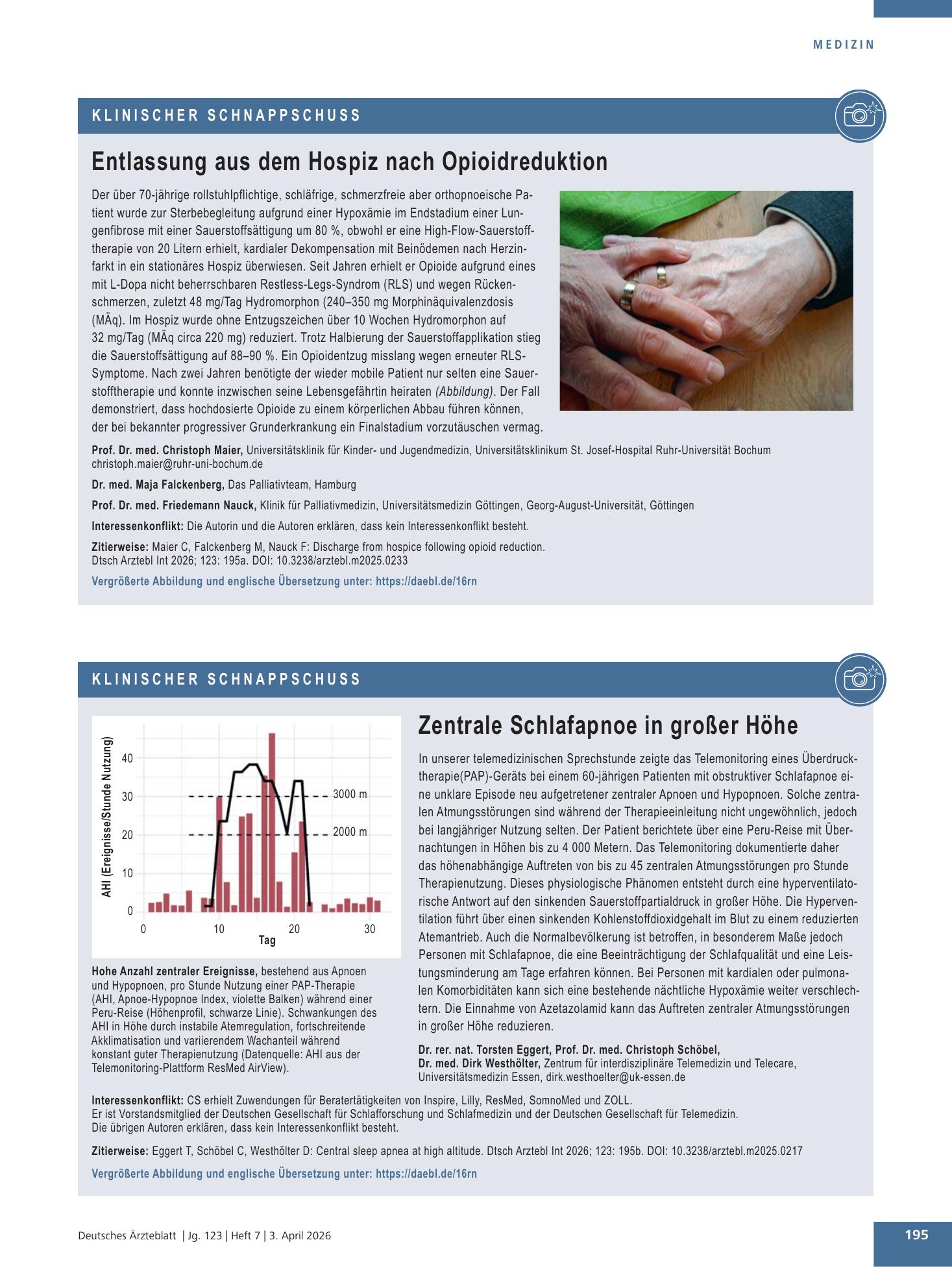 Vorschauseite 1: Entlassung aus dem Hospiz nach Opioidreduktion – Deutsches Ärzteblatt