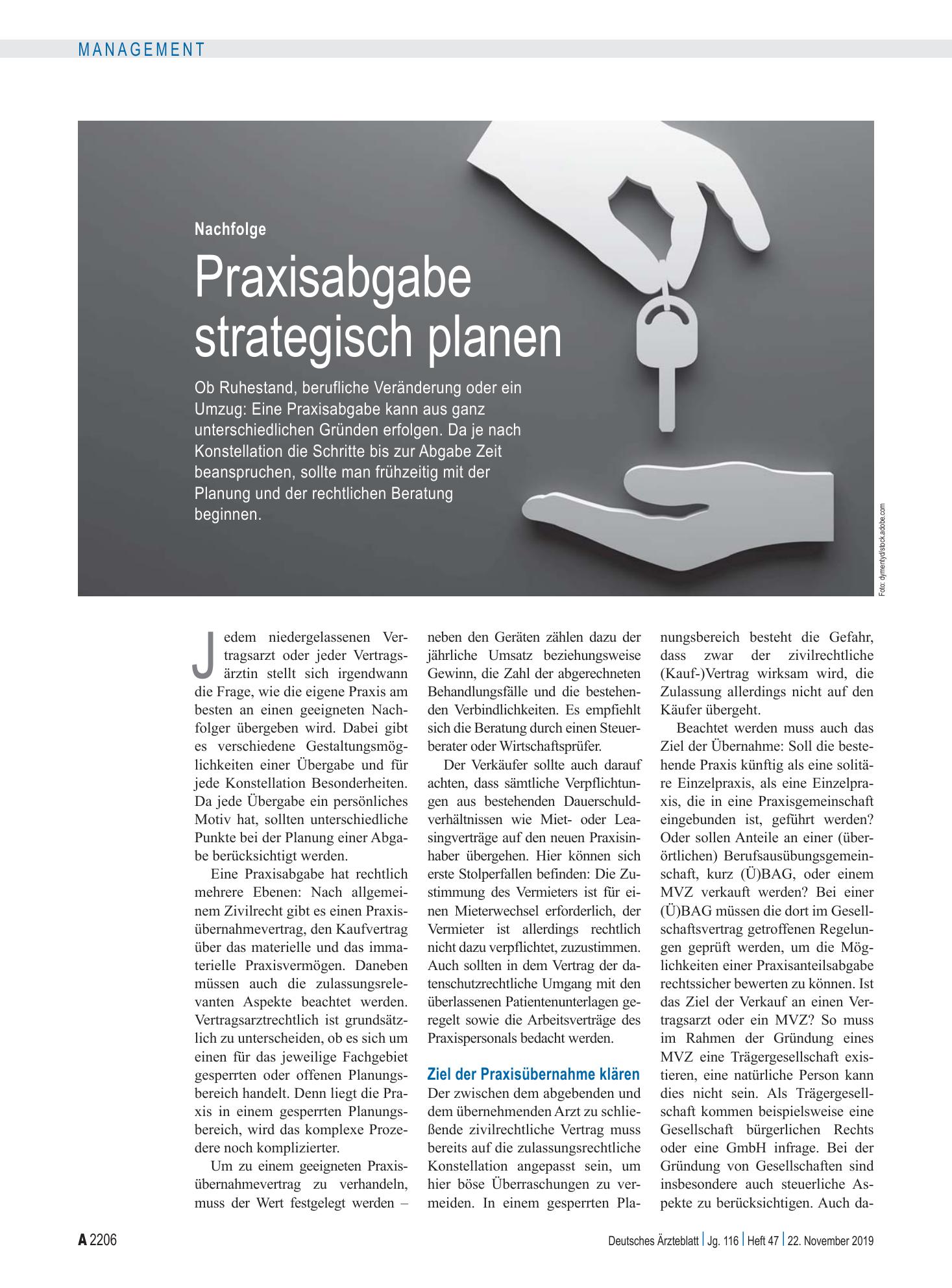 Vorschauseite 1: Nachfolge: Praxisabgabe strategisch planen – Deutsches Ärzteblatt