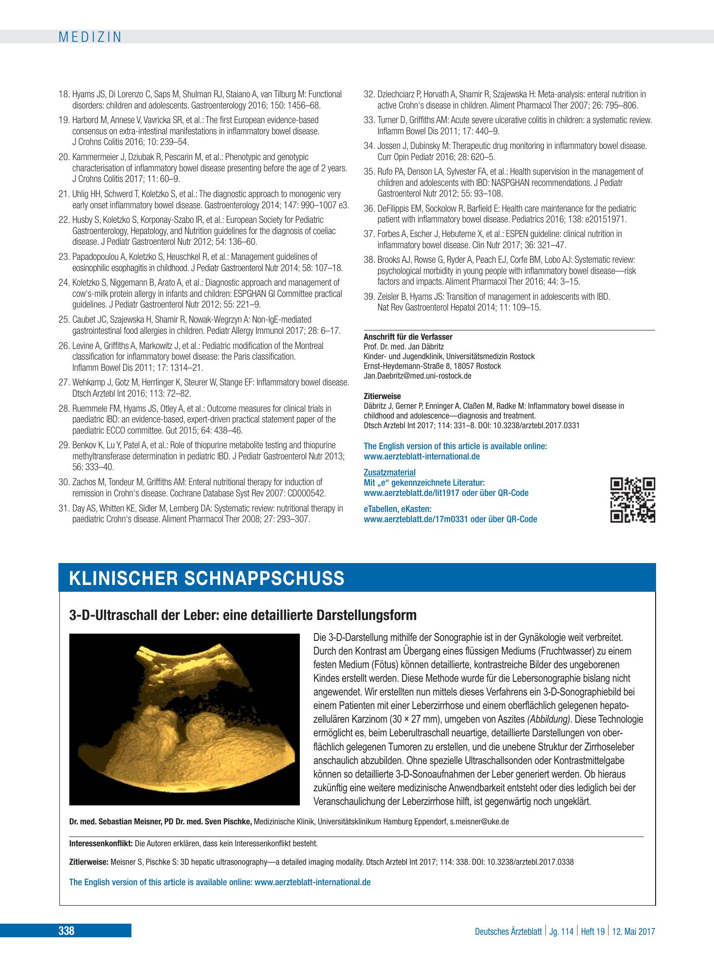 Vorschauseite 1: 3-D-Ultraschall der Leber: eine detaillierte Darstellungsform – Deutsches Ärzteblatt