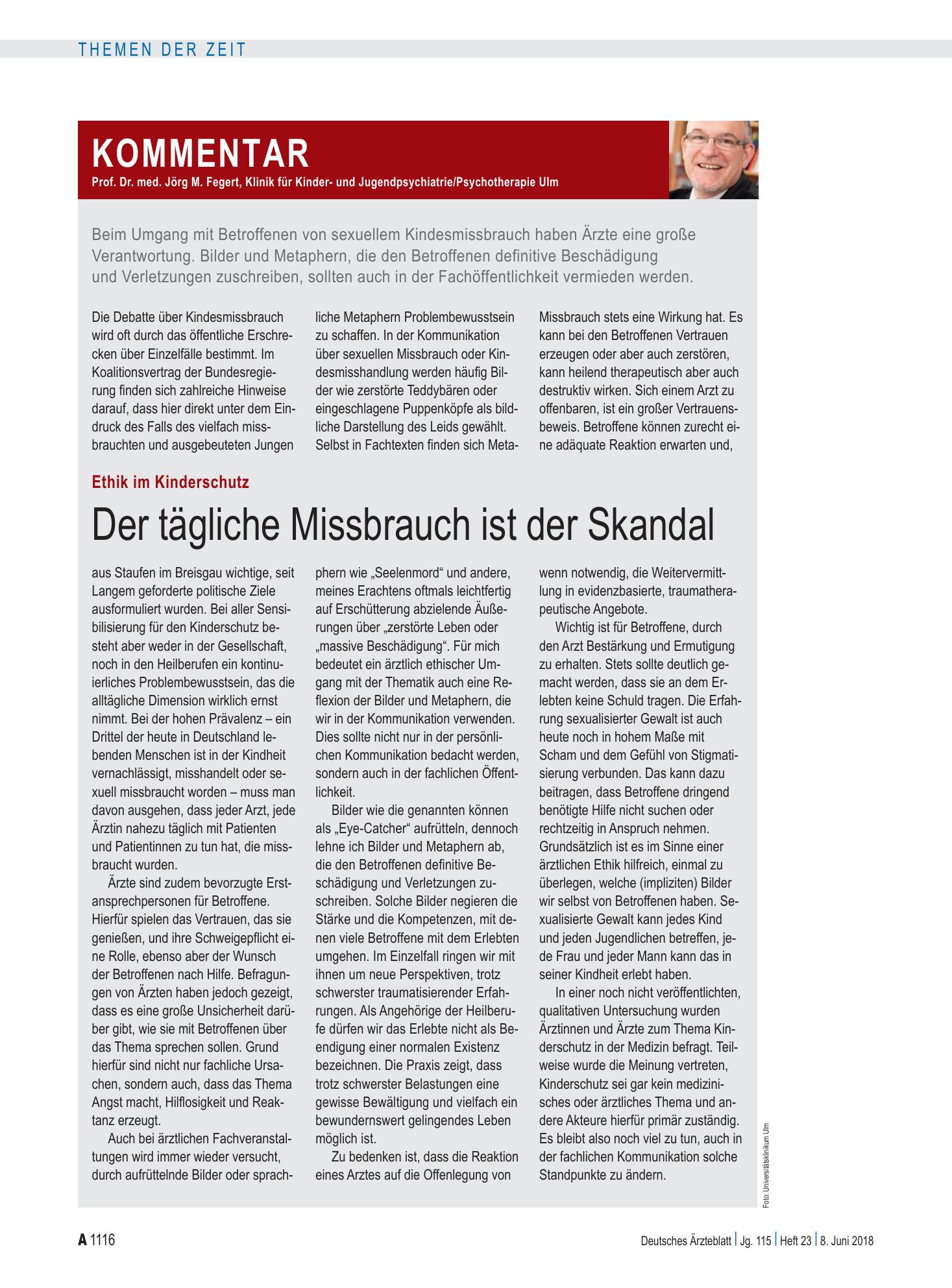 Vorschauseite 1: Ethik im Kinderschutz: Der tägliche Missbrauch ist der Skandal – Deutsches Ärzteblatt