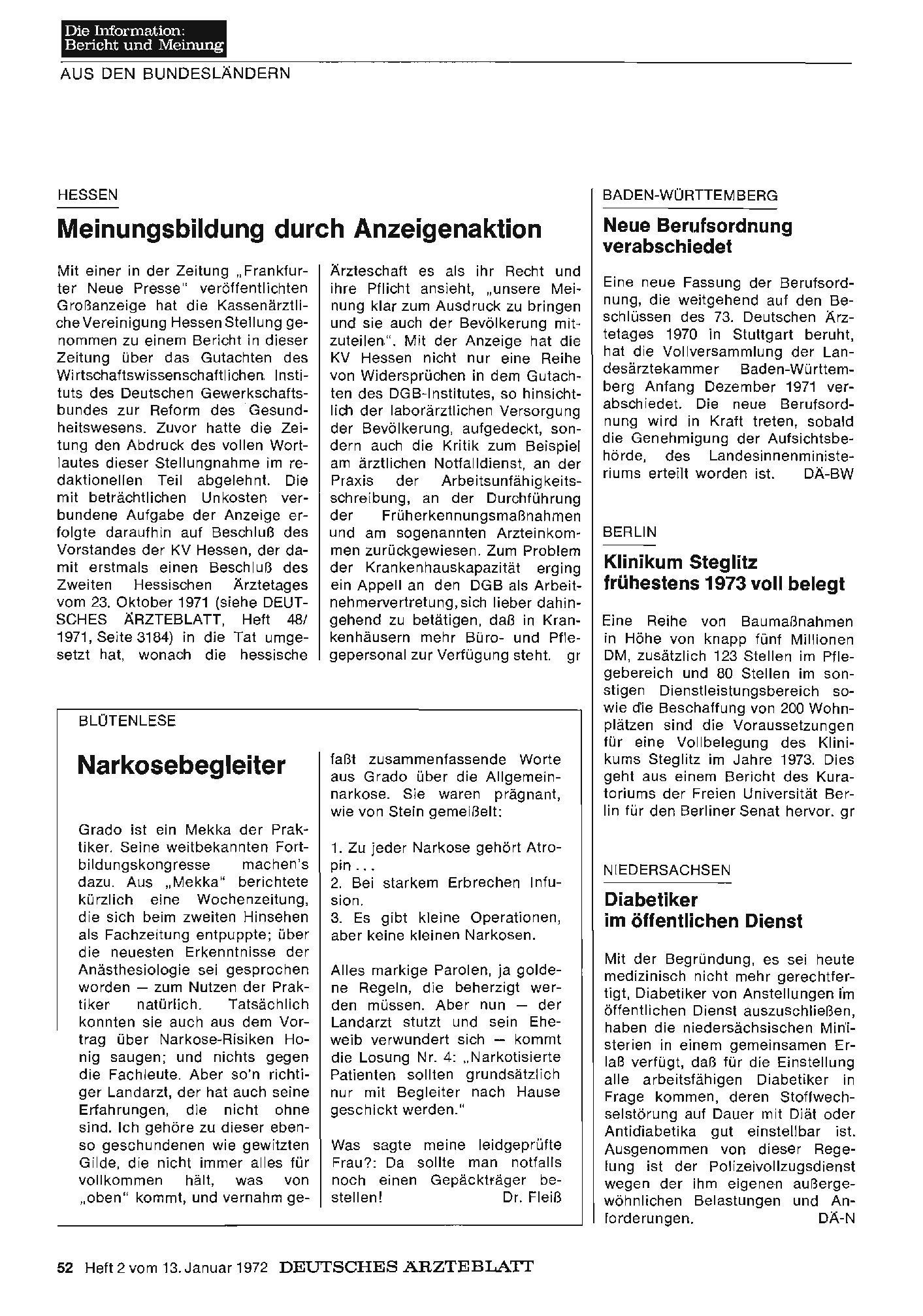 Vorschauseite 1: Berlin: Klinikum Steglitz frühestens 1973 voll belegt