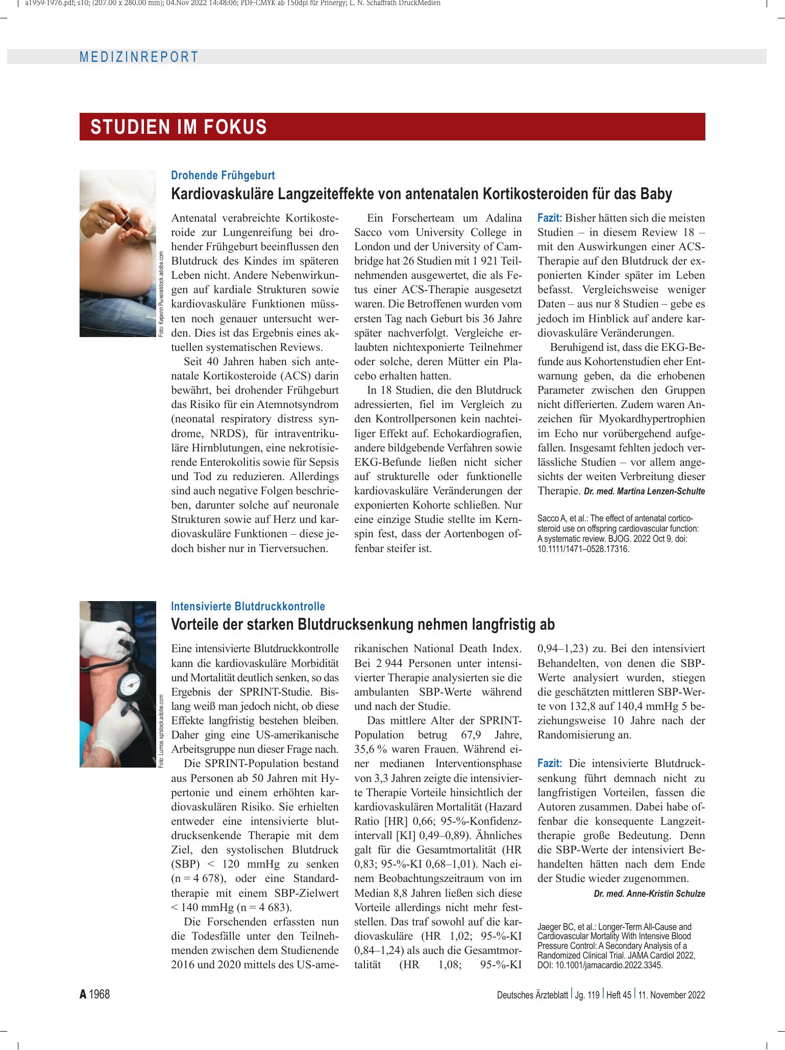Vorschauseite 1: Intensivierte Blutdruckkontrolle: Vorteile der starken Blutdrucksenkung nehmen langfristig ab – Deutsches Ärzteblatt