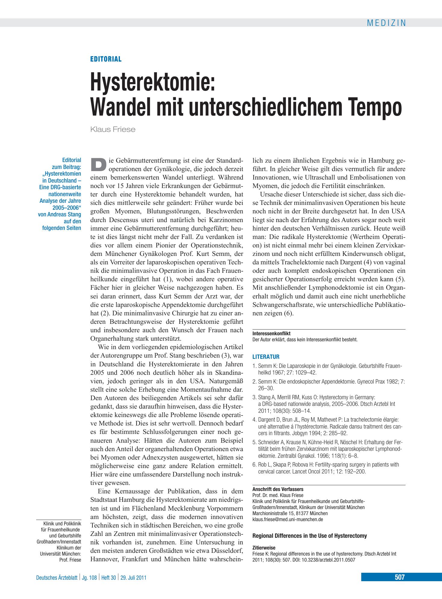 Vorschauseite 1: Hysterektomie – Deutsches Ärzteblatt