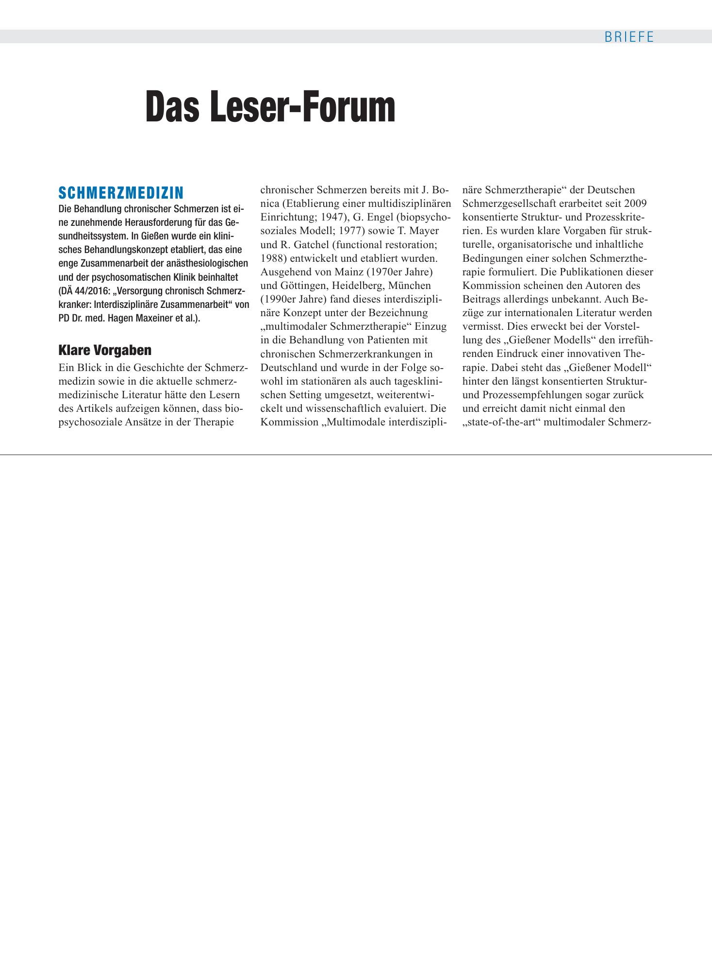 Vorschauseite 1: Schmerzmedizin: Klare Vorgaben – Deutsches Ärzteblatt