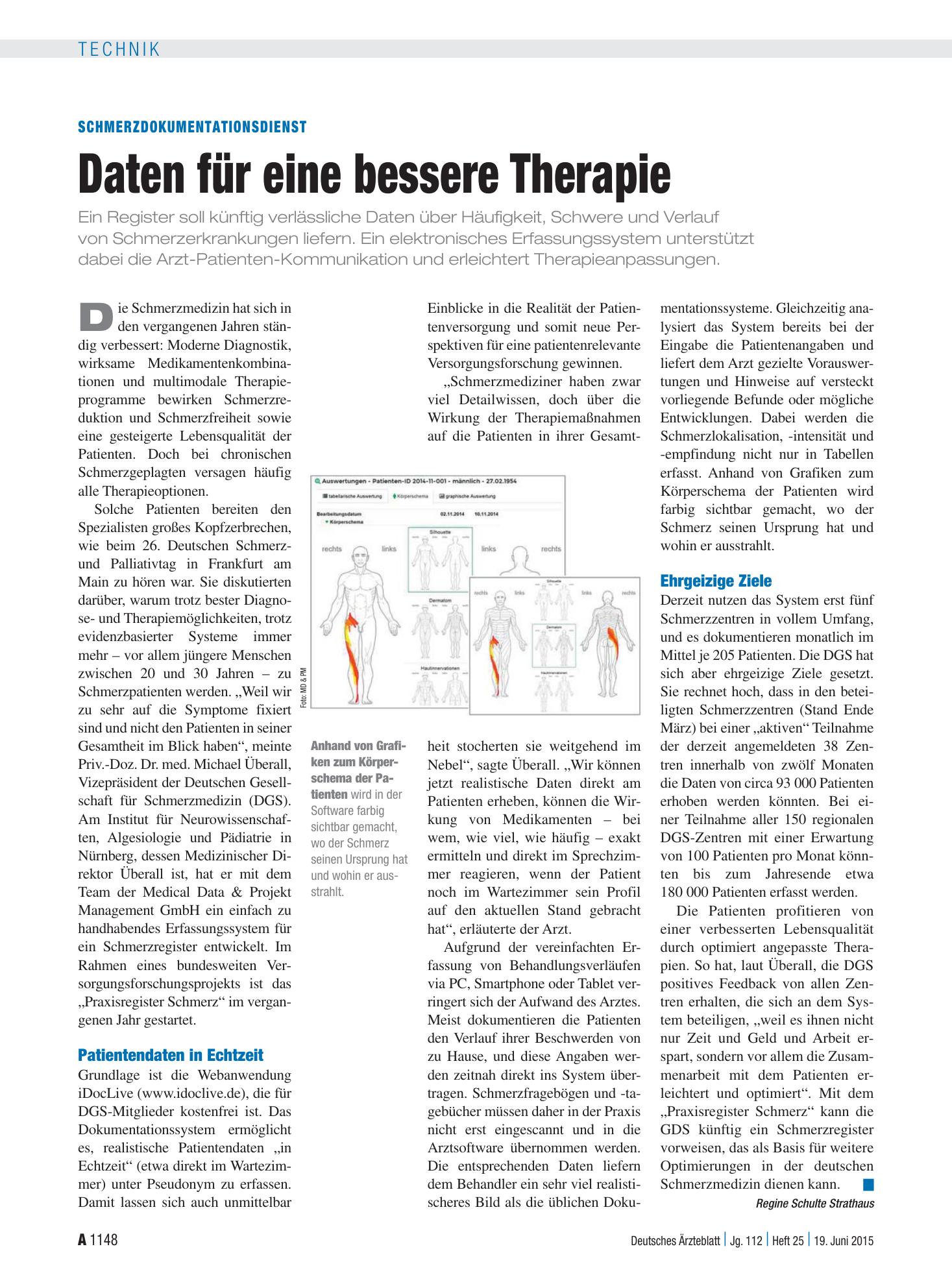 Vorschauseite 1: Schmerzdokumentationsdienst: Daten für eine bessere Therapie – Deutsches Ärzteblatt