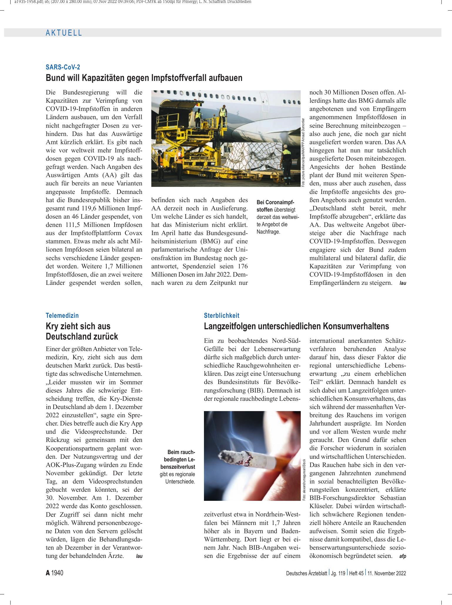 Vorschauseite 1: Sterblichkeit: Langzeitfolgen unterschiedlichen Konsumverhaltens – Deutsches Ärzteblatt