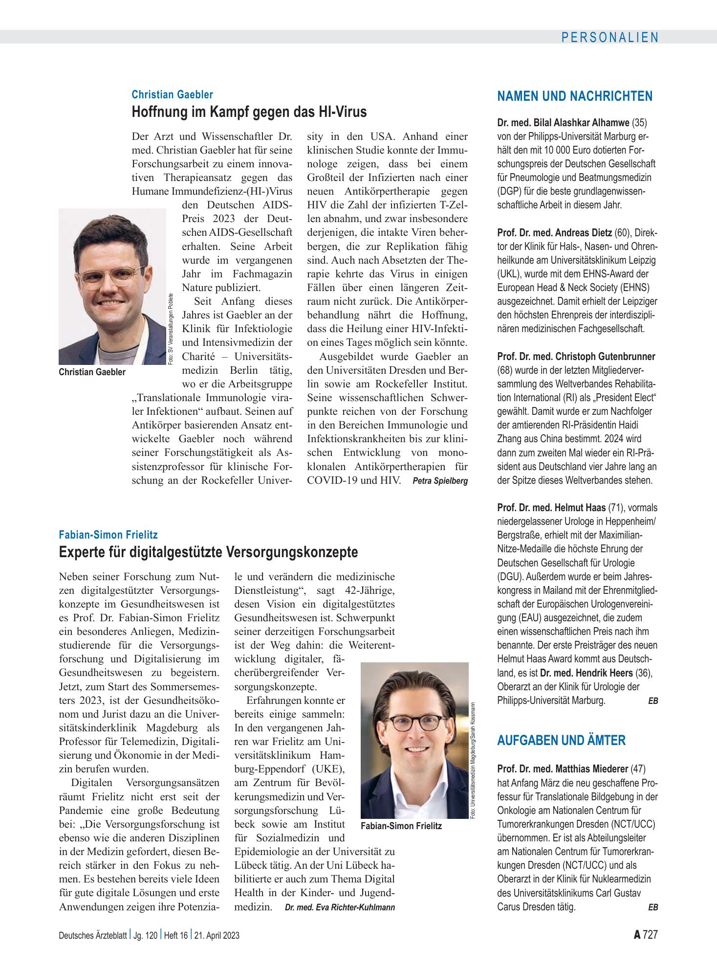 Vorschauseite 1: Aufgaben und Ämter – Deutsches Ärzteblatt