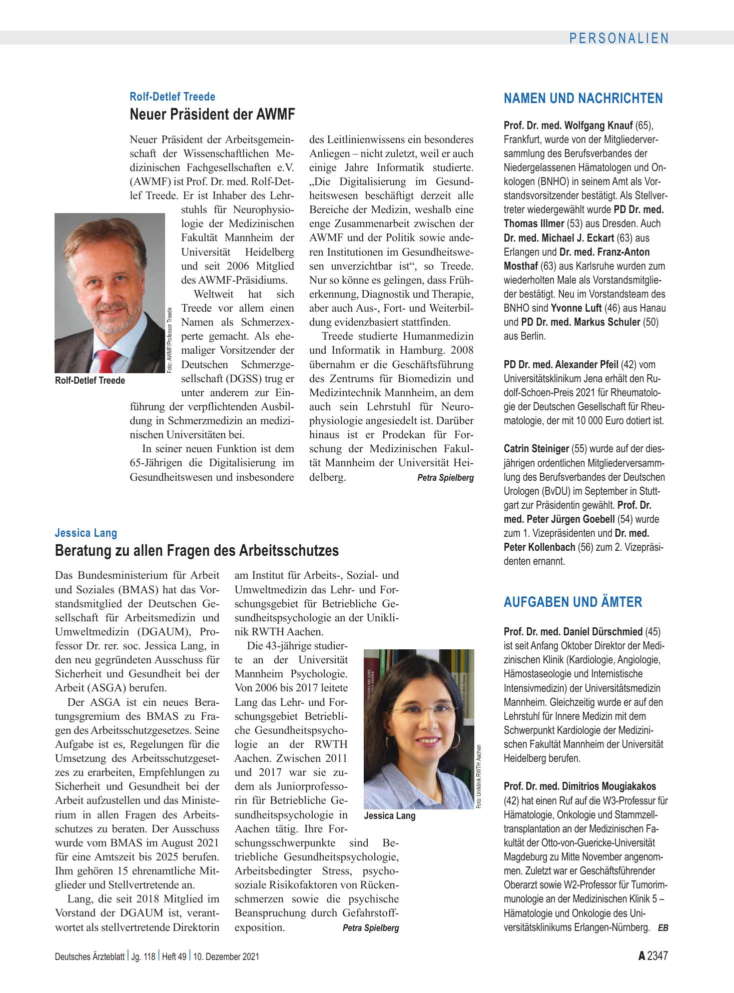 Vorschauseite 1: Aufgaben und Ämter – Deutsches Ärzteblatt