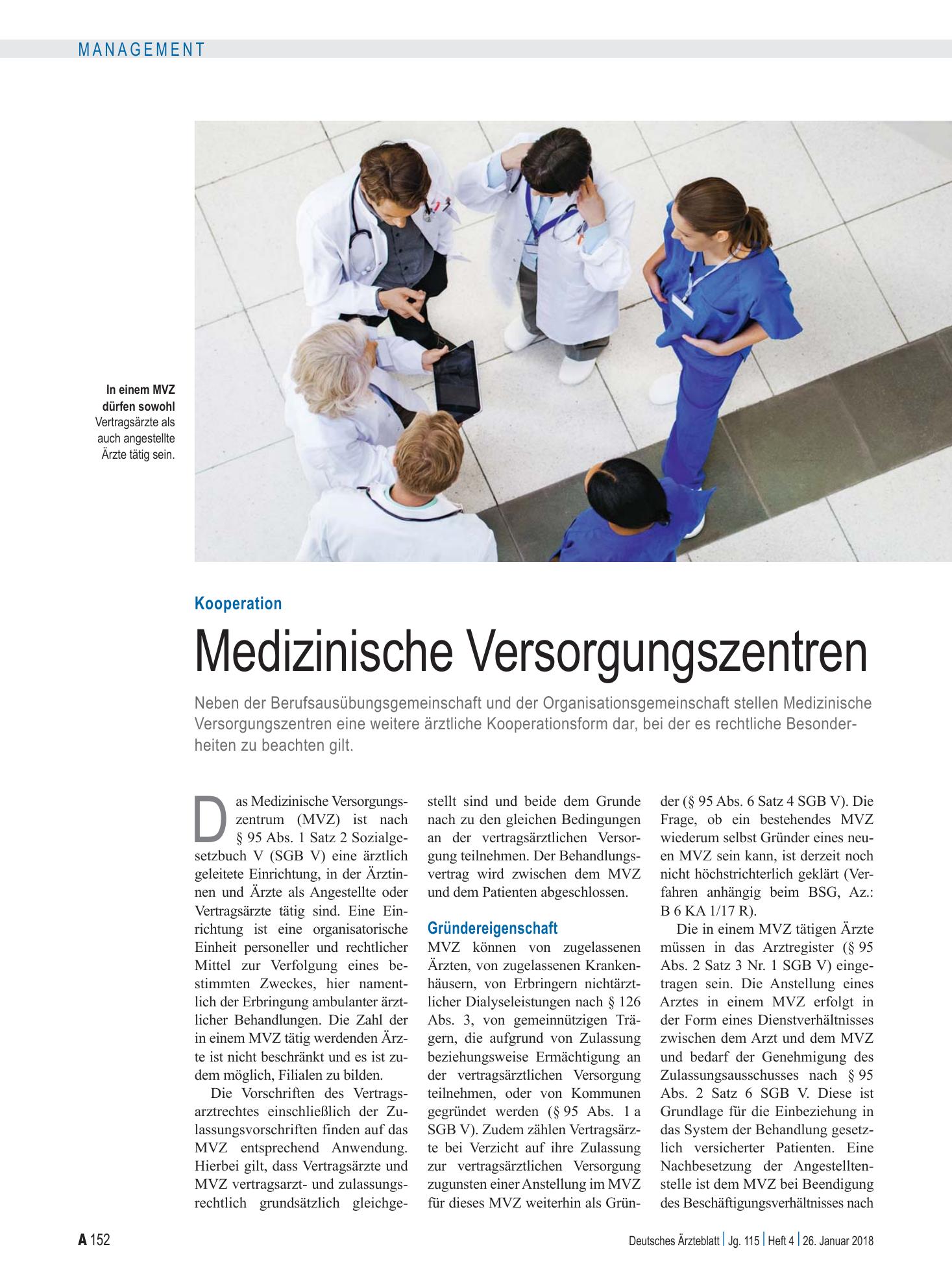 Vorschauseite 1: Kooperation: Medizinische Versorgungszentren – Deutsches Ärzteblatt