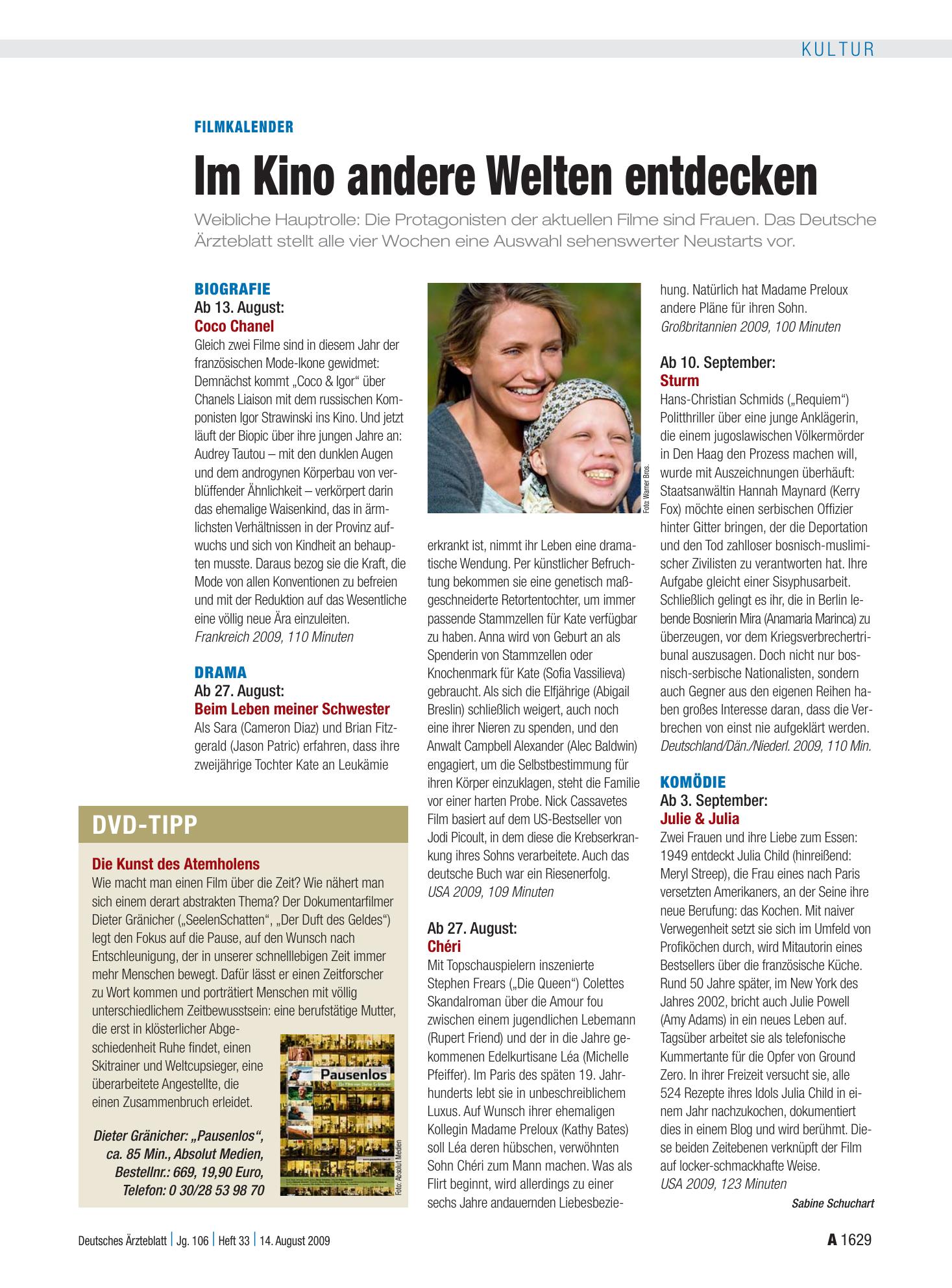 Vorschauseite 1: Filmkalender: Im Kino andere Welten entdecken – Deutsches Ärzteblatt