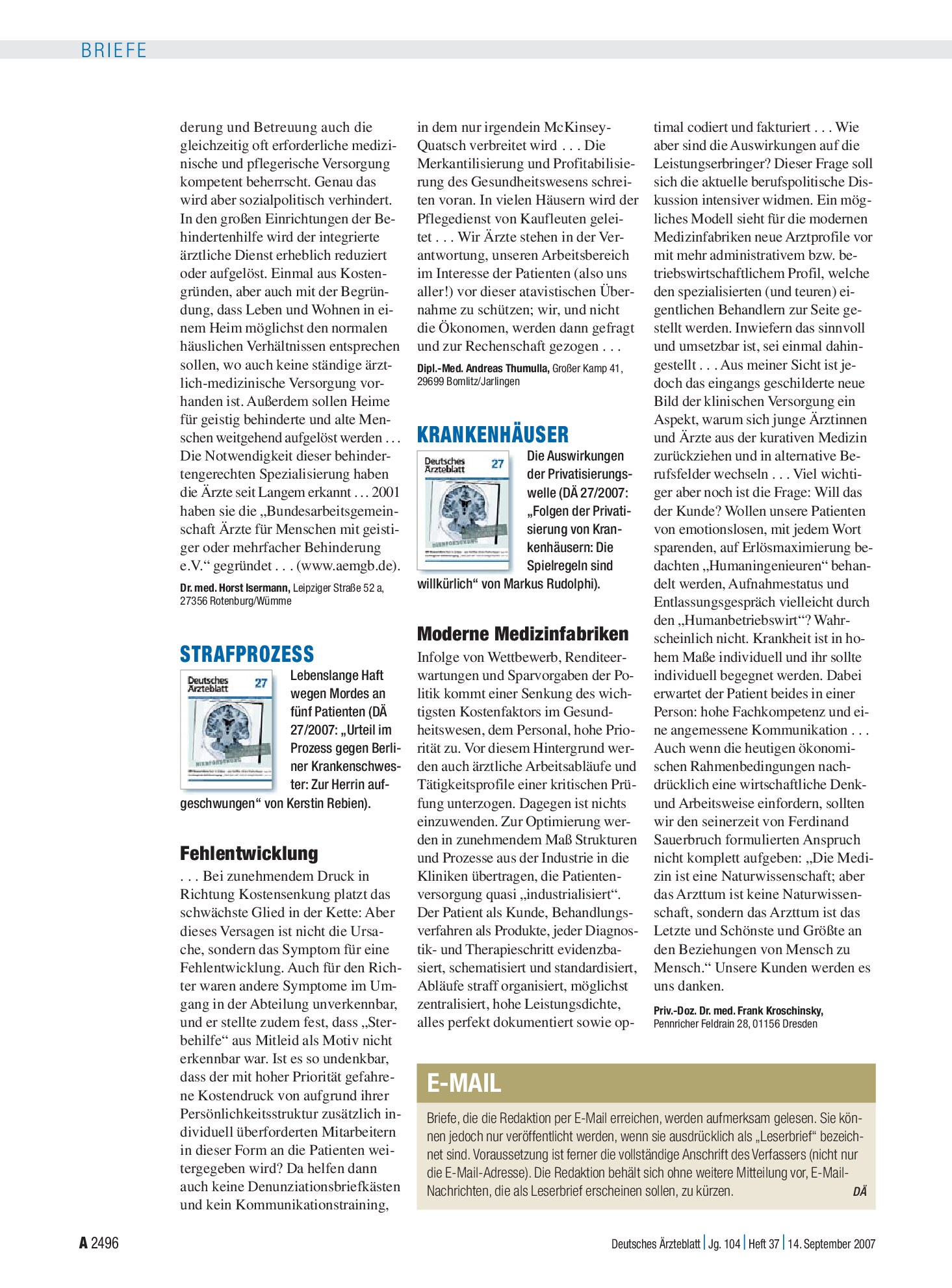 Vorschauseite 1: Strafprozess: Fehlentwicklung – Deutsches Ärzteblatt