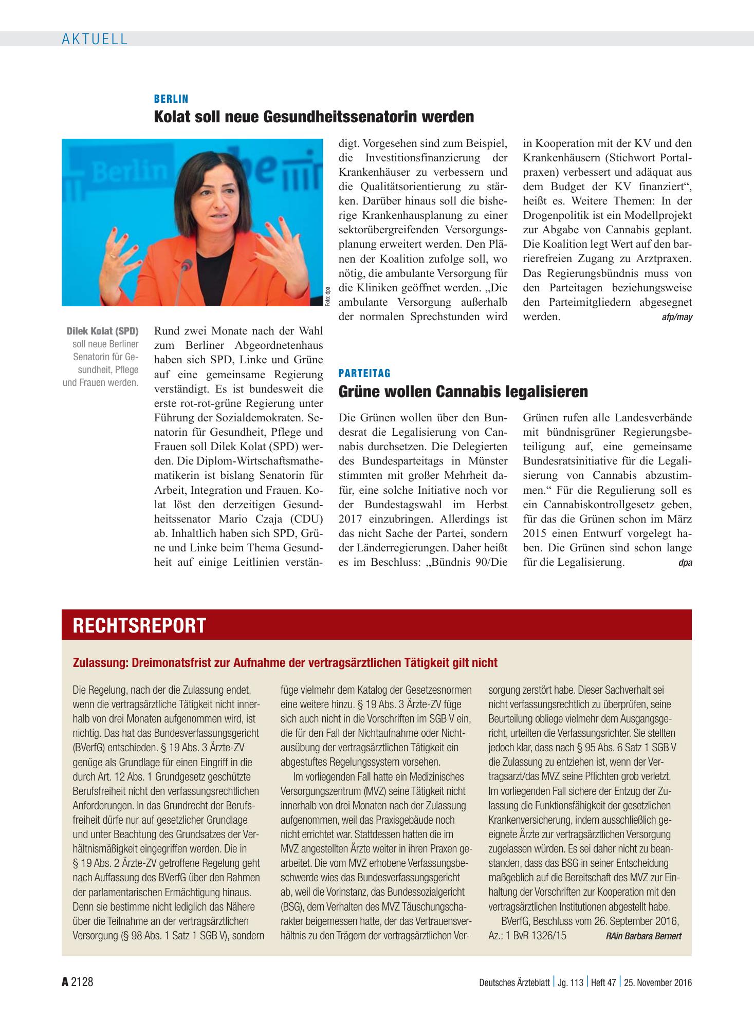 Vorschauseite 1: Berlin: Kolat soll neue Gesundheitssenatorin werden – Deutsches Ärzteblatt
