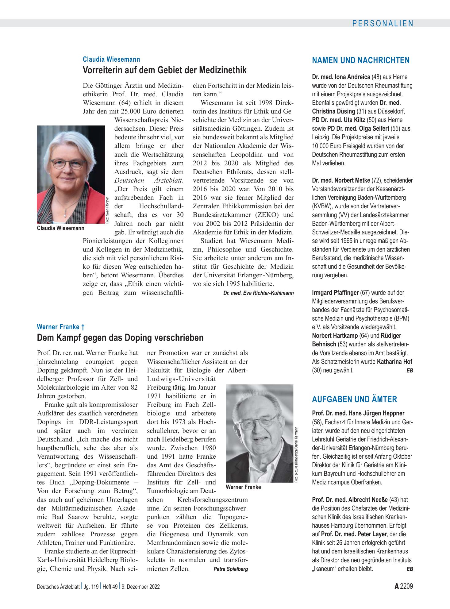 Vorschauseite 1: Aufgaben und Ämter – Deutsches Ärzteblatt