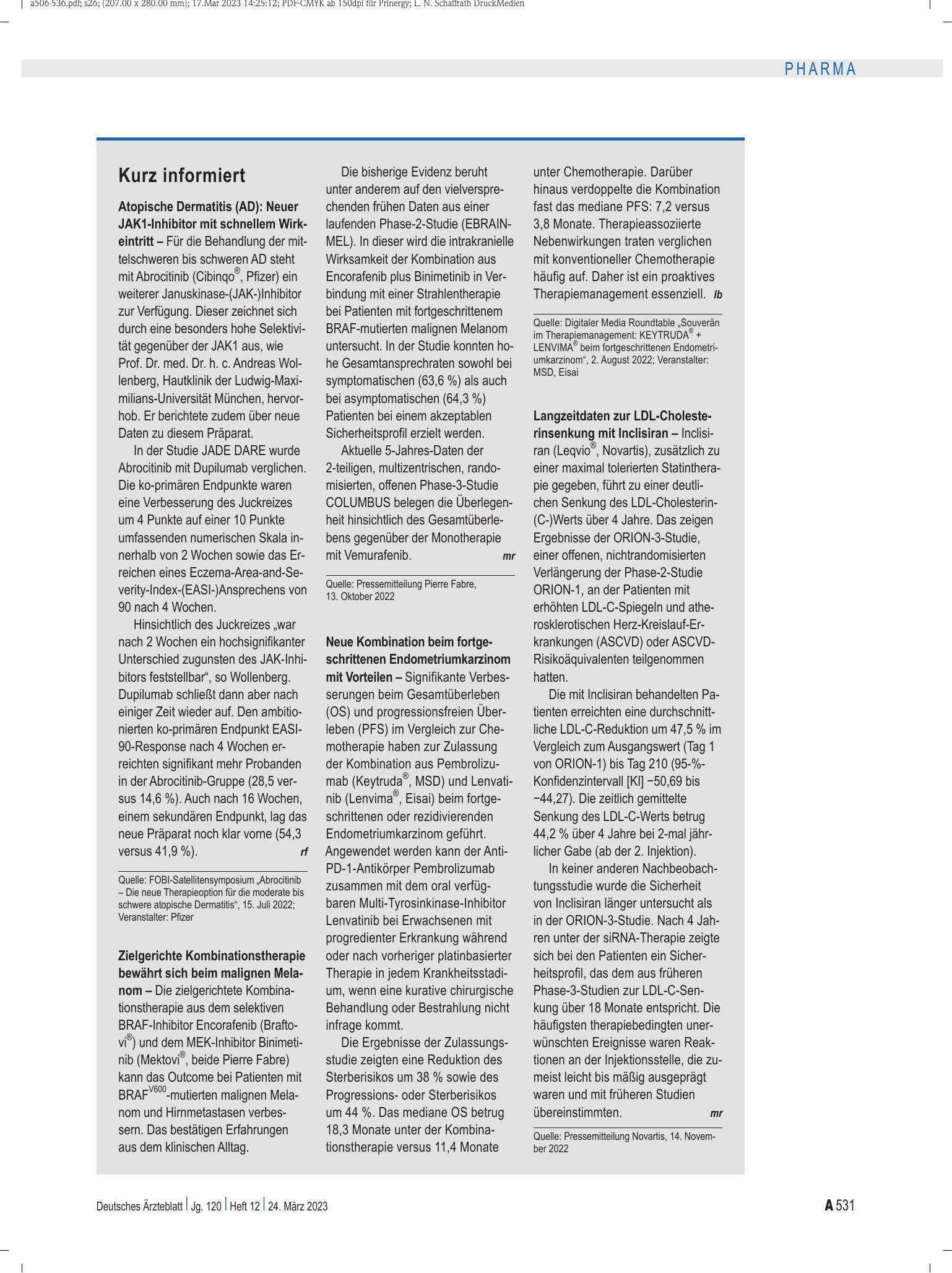 Vorschauseite 1: Kurz informiert – Deutsches Ärzteblatt