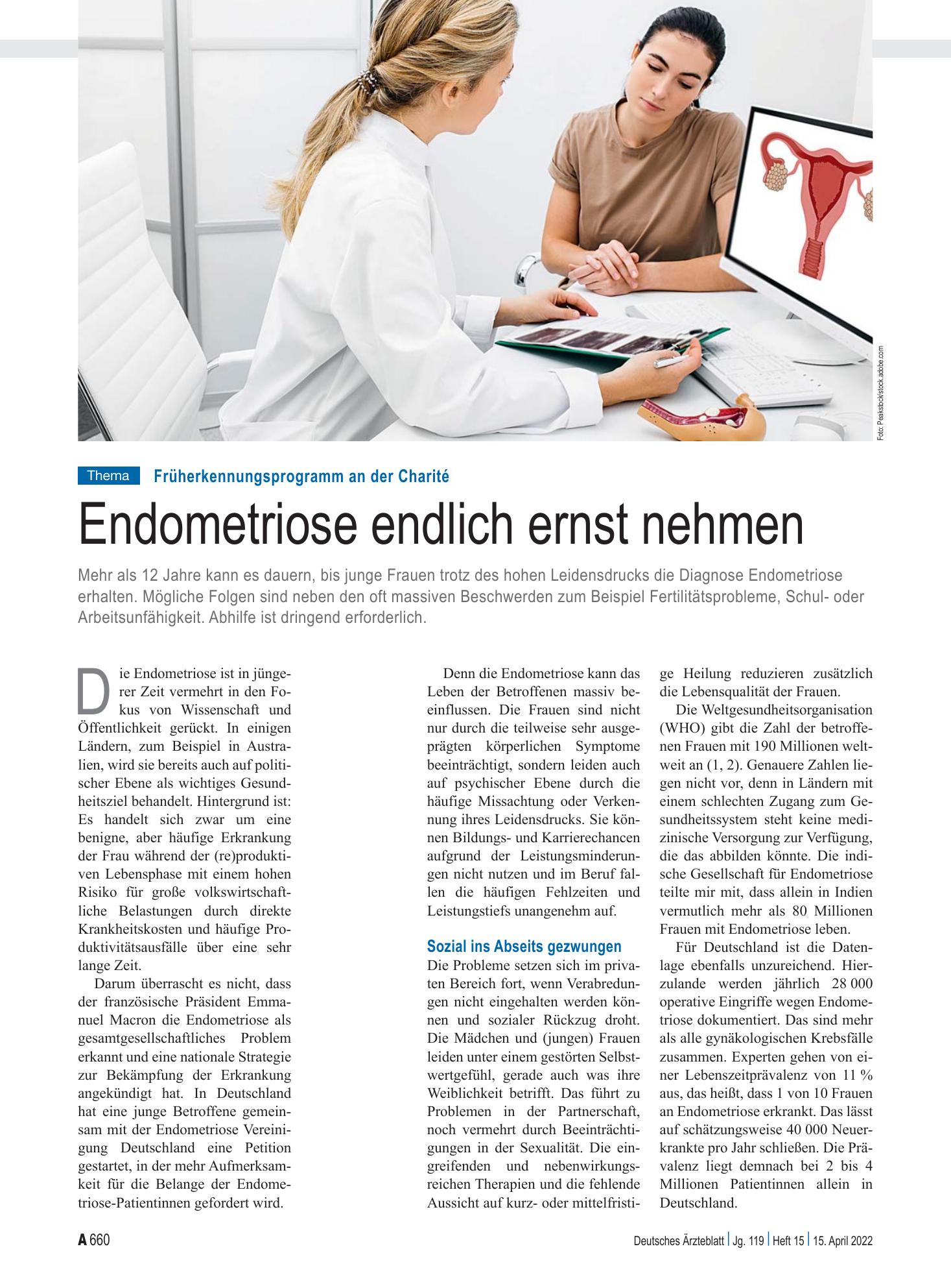 Vorschauseite 1: Früherkennungsprogramm an der Charité: Endometriose endlich ernst nehmen – Deutsches Ärzteblatt