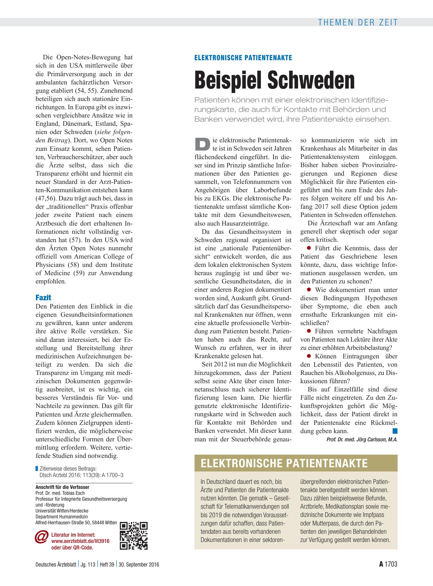 Vorschauseite 1: Elektronische Patientenakte: Beispiel Schweden – Deutsches Ärzteblatt