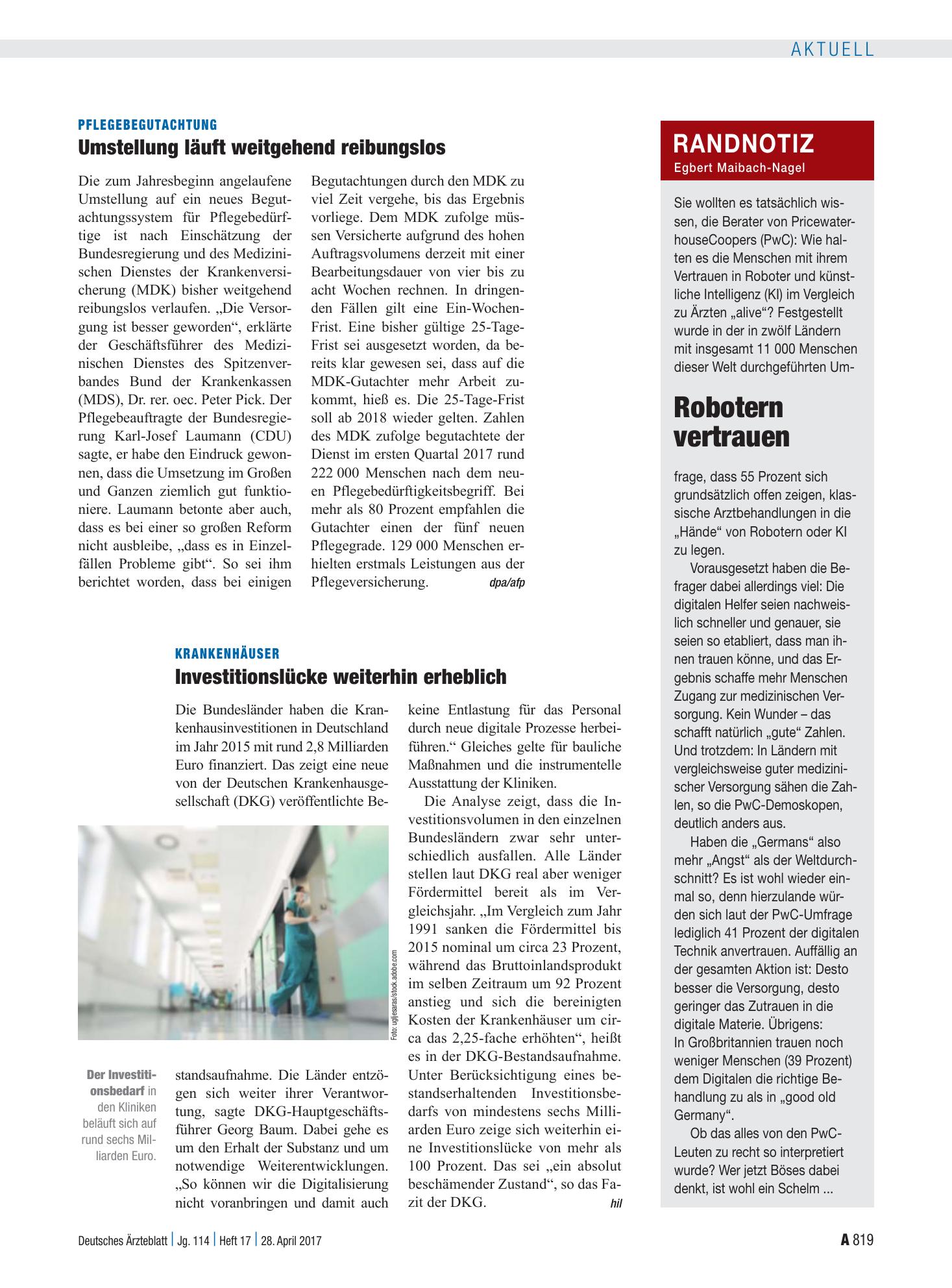 Vorschauseite 1: Randnotiz: Robotern vertrauen – Deutsches Ärzteblatt