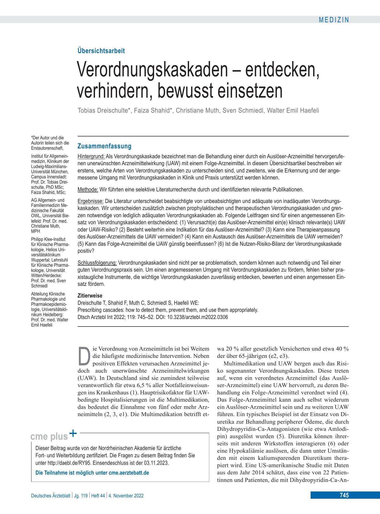 Vorschauseite 1: Verordnungskaskaden – entdecken, verhindern, bewusst einsetzen – Deutsches Ärzteblatt