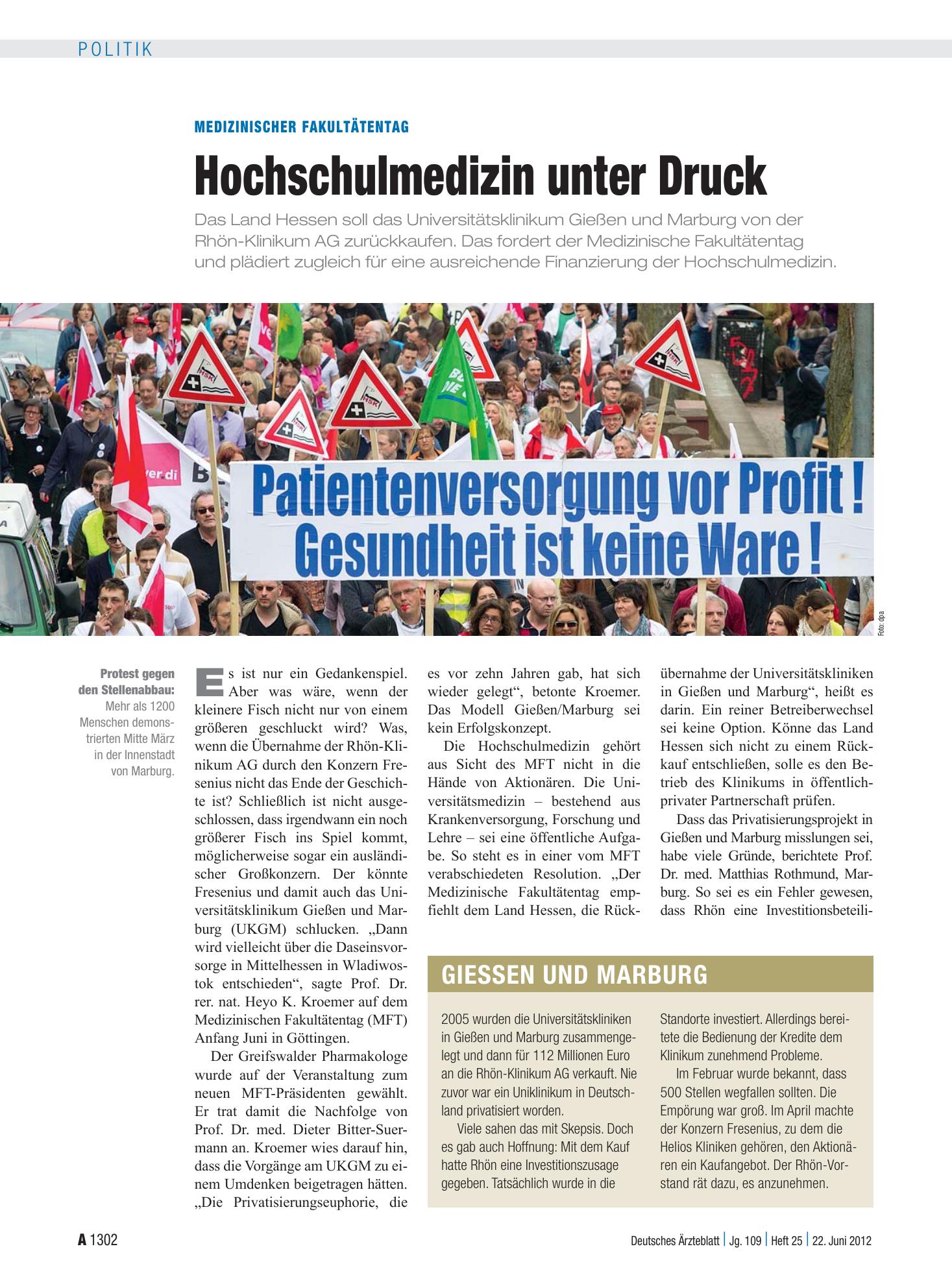 Vorschauseite 1: Medizinischer Fakultätentag: Hochschulmedizin unter Druck – Deutsches Ärzteblatt