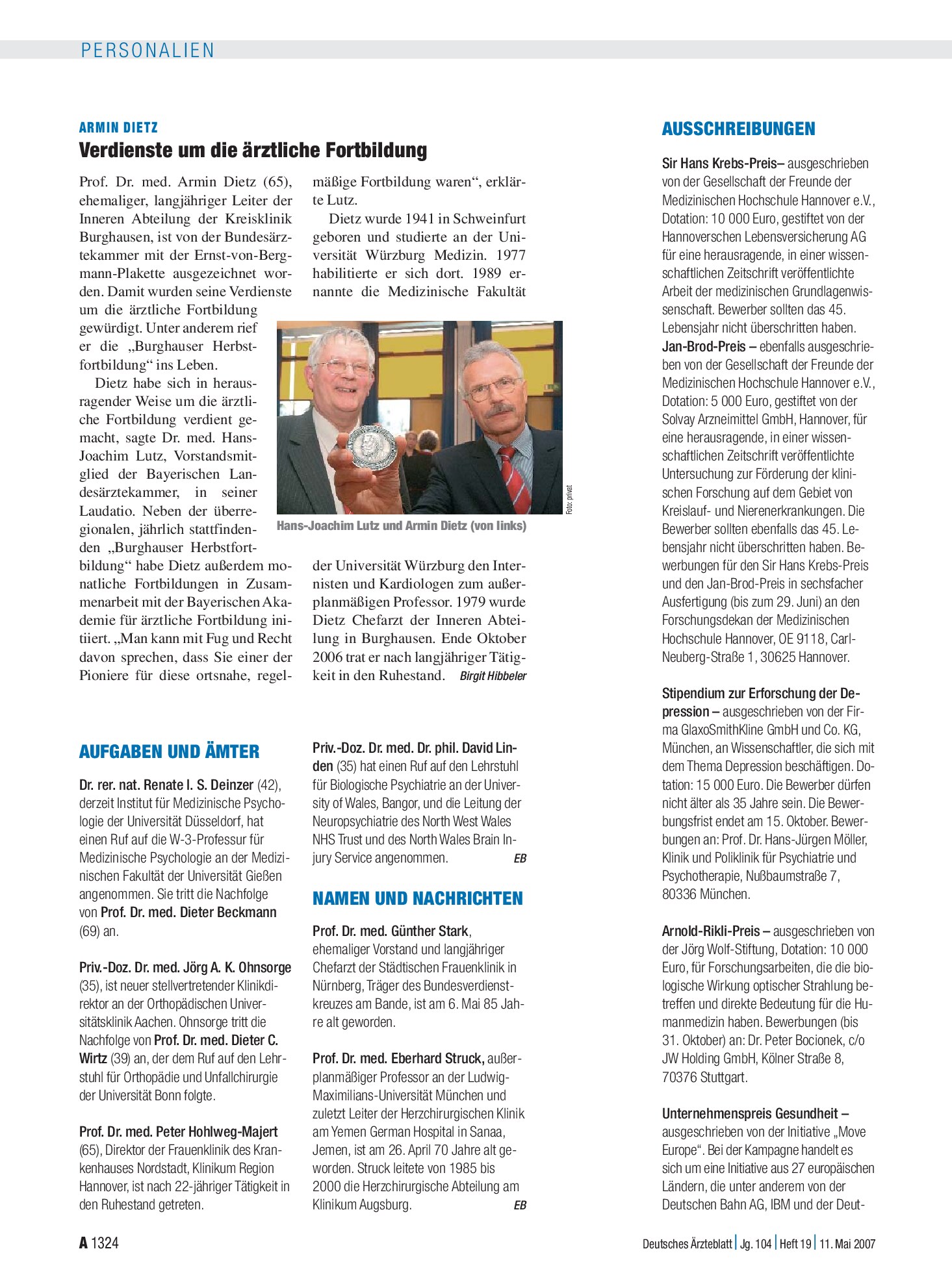 Vorschauseite 1: Aufgaben und Ämter – Deutsches Ärzteblatt