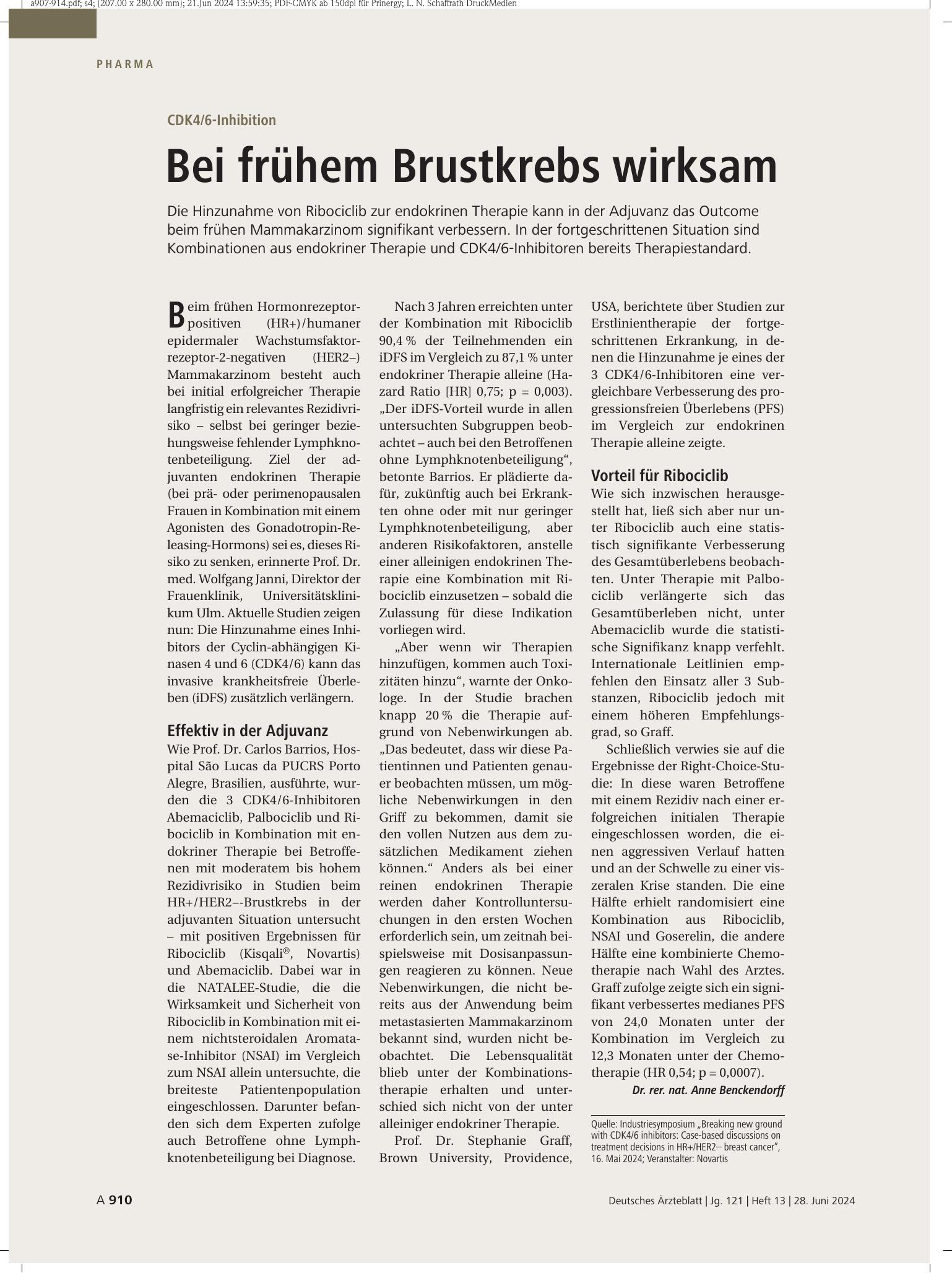 Vorschauseite 1: CDK4/6-Inhibition: Bei frühem Brustkrebs wirksam – Deutsches Ärzteblatt