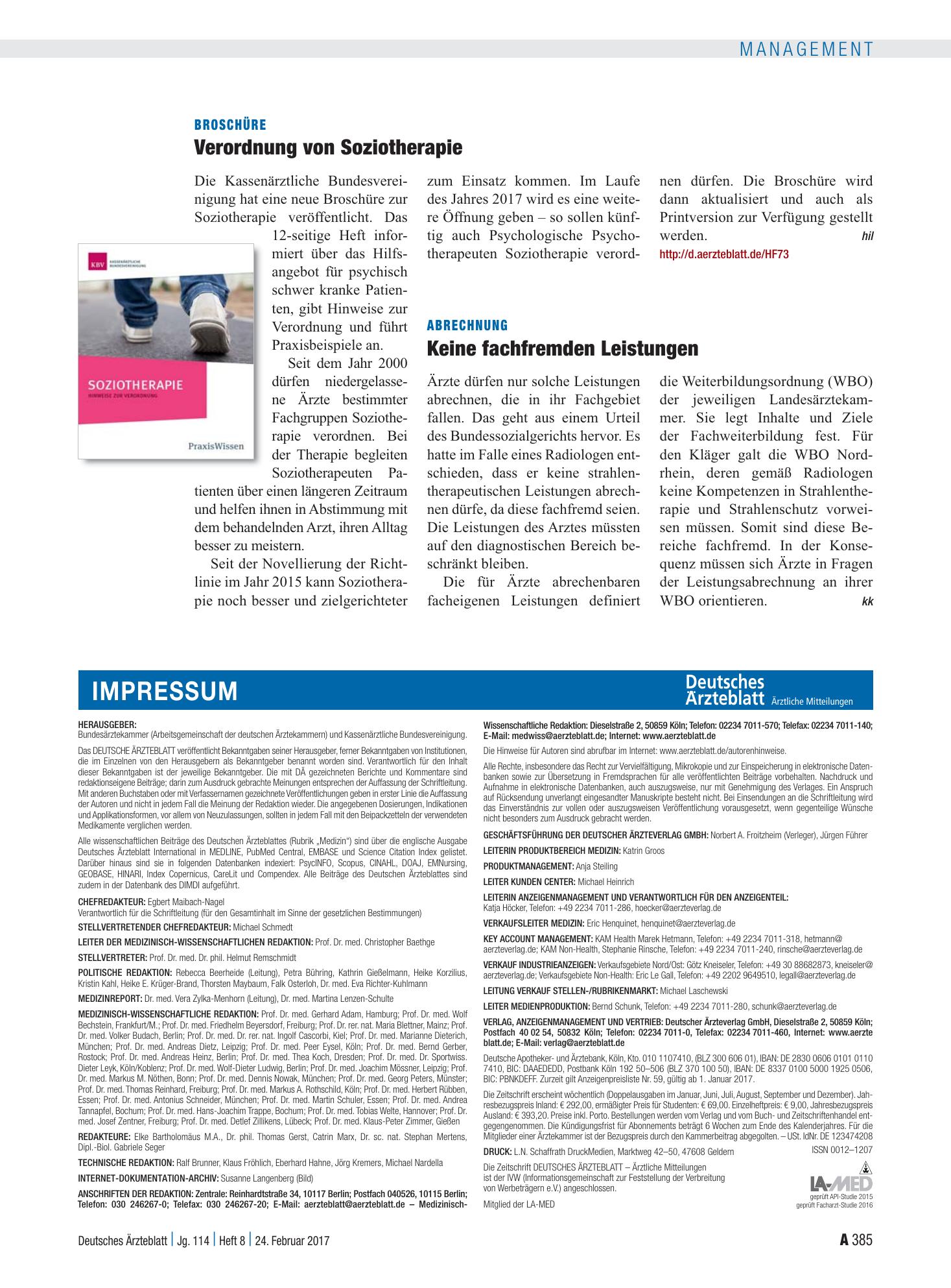 Vorschauseite 1: Abrechnung: Keine fachfremden Leistungen – Deutsches Ärzteblatt