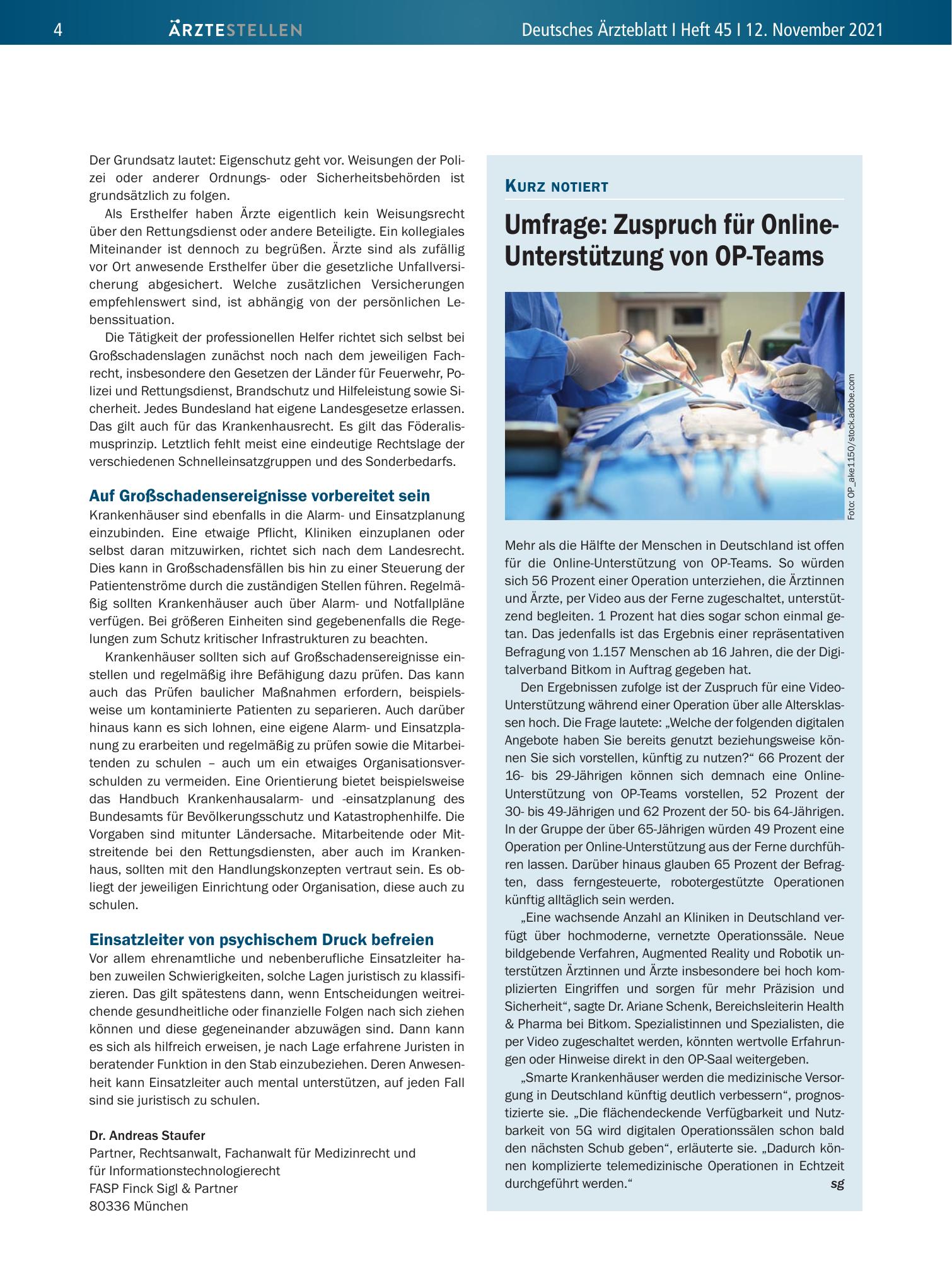Vorschauseite 1: Umfrage: Zuspruch für Online-Unterstützung von OP-Teams – Deutsches Ärzteblatt