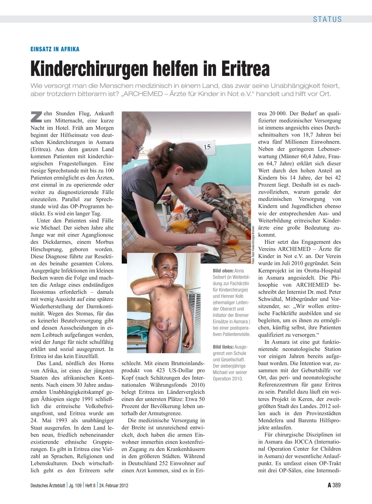 Vorschauseite 1: Einsatz in Afrika: Kinderchirurgen helfen in Eritrea – Deutsches Ärzteblatt