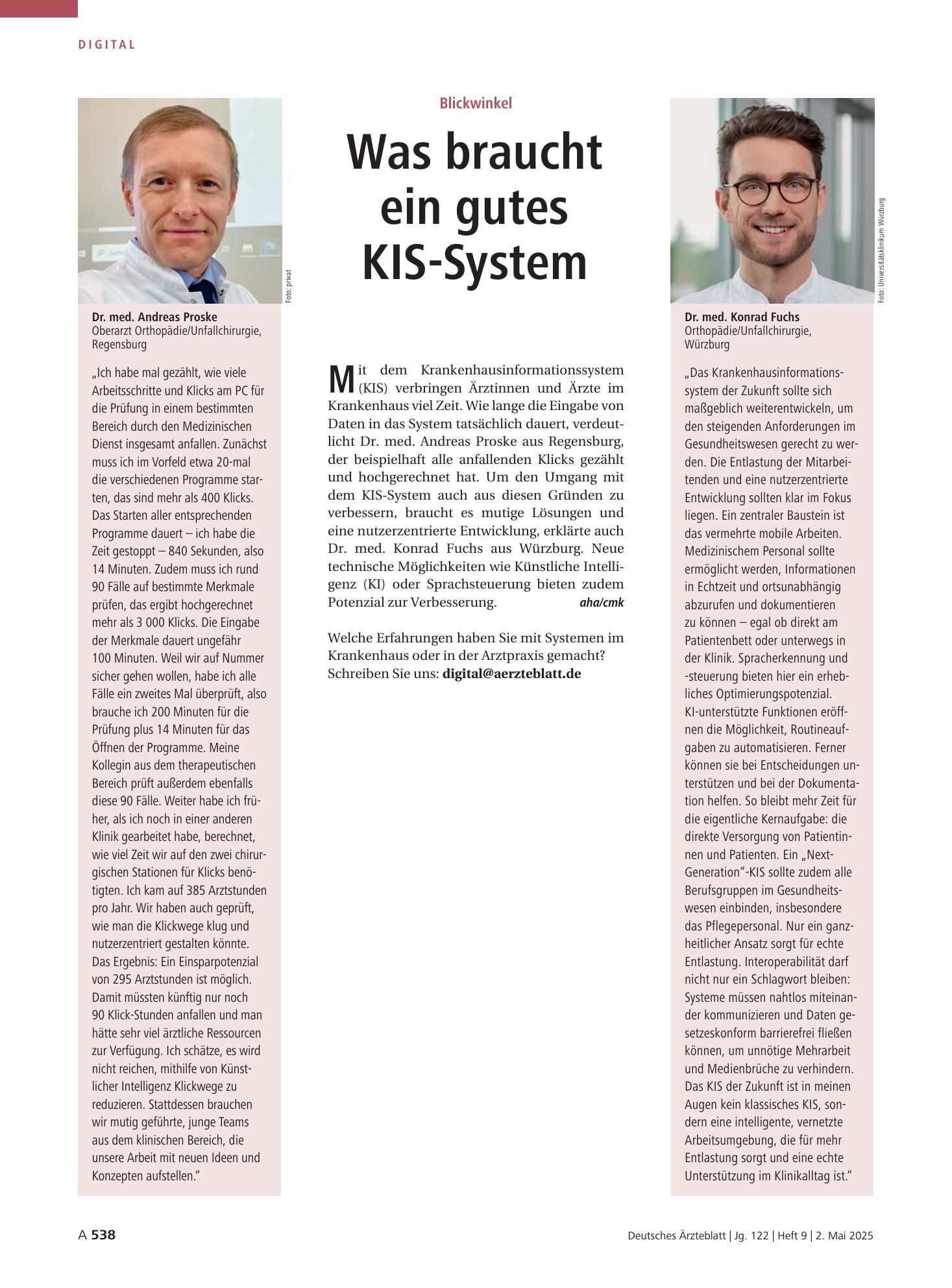 Vorschauseite 1: Blickwinkel: Was braucht ein gutes KIS-System – Deutsches Ärzteblatt