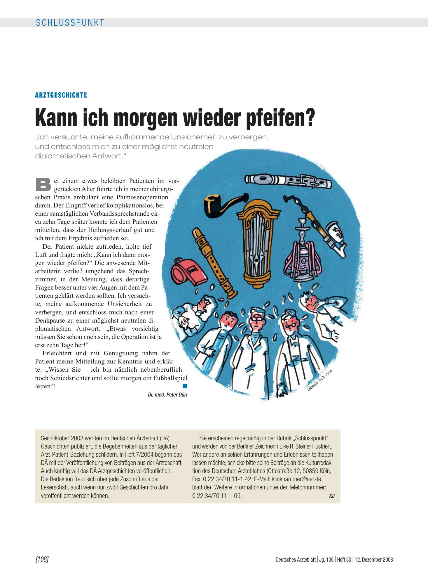 Vorschauseite 1: Arztgeschichte: Kann ich morgen wieder pfeifen? – Deutsches Ärzteblatt