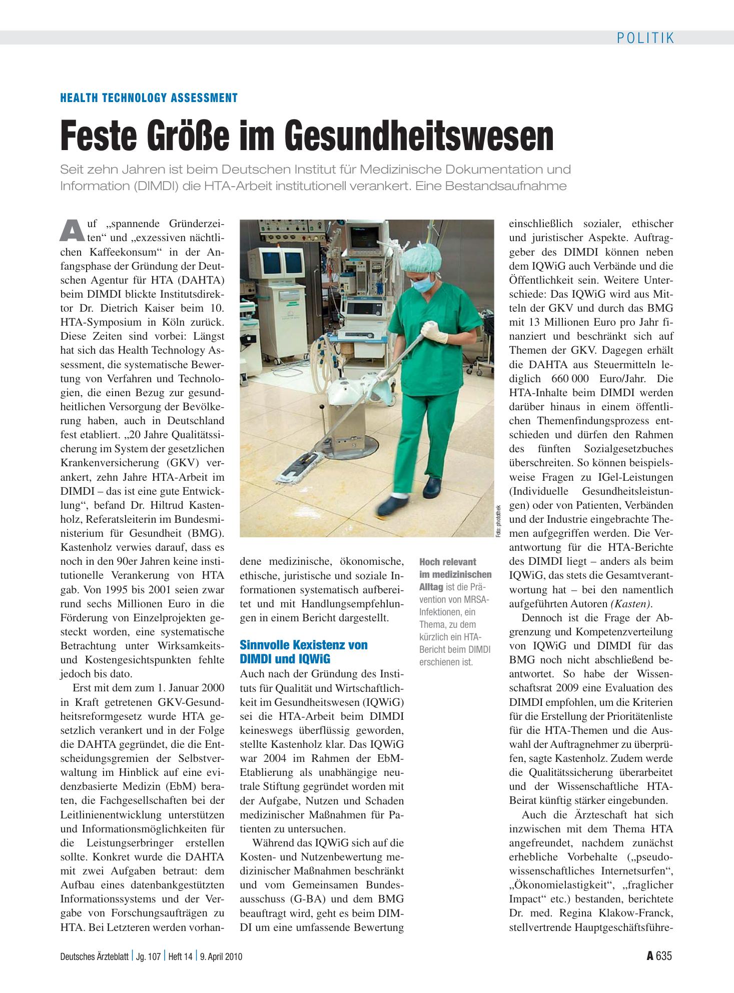 Vorschauseite 1: Health Technology Assessment: Feste Größe im Gesundheitswesen – Deutsches Ärzteblatt