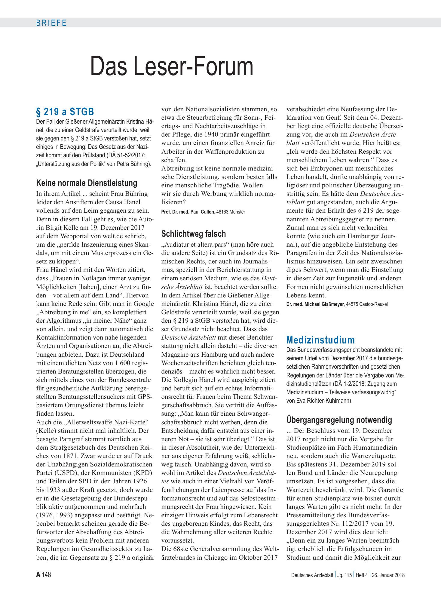 Vorschauseite 1: Medizinstudium: Übergangsregelung notwendig – Deutsches Ärzteblatt